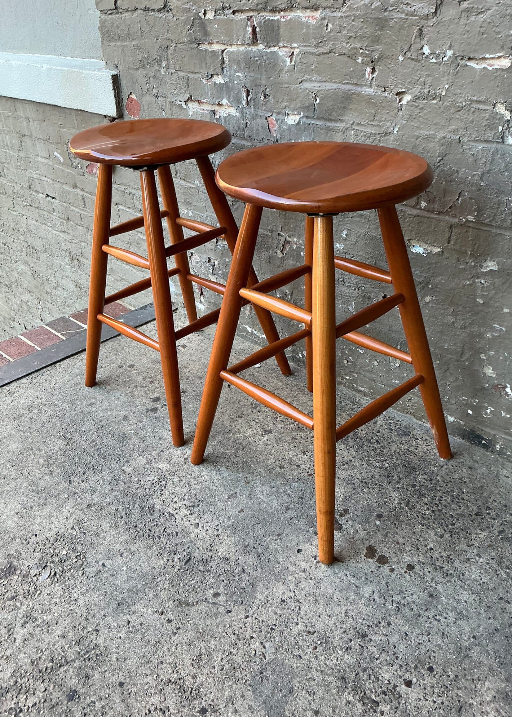 GOODWOOD Pair of Solid Cherry Counter Stools, New England