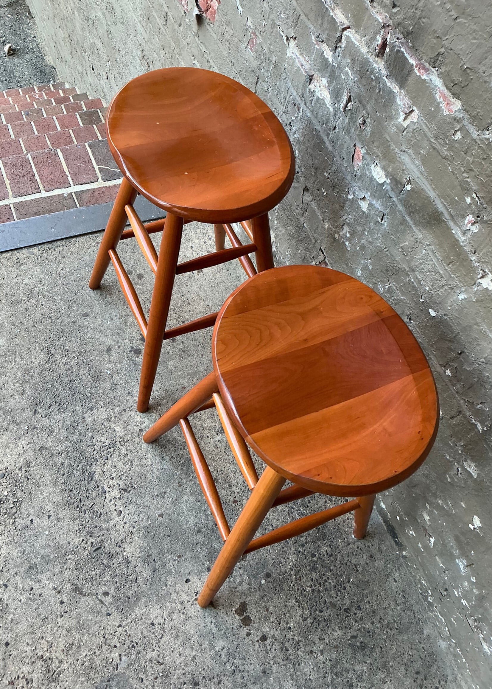 GOODWOOD Pair of Solid Cherry Counter Stools, New England