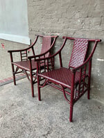 GOODWOOD Pair of Chinese Style Ratan Arm Chairs