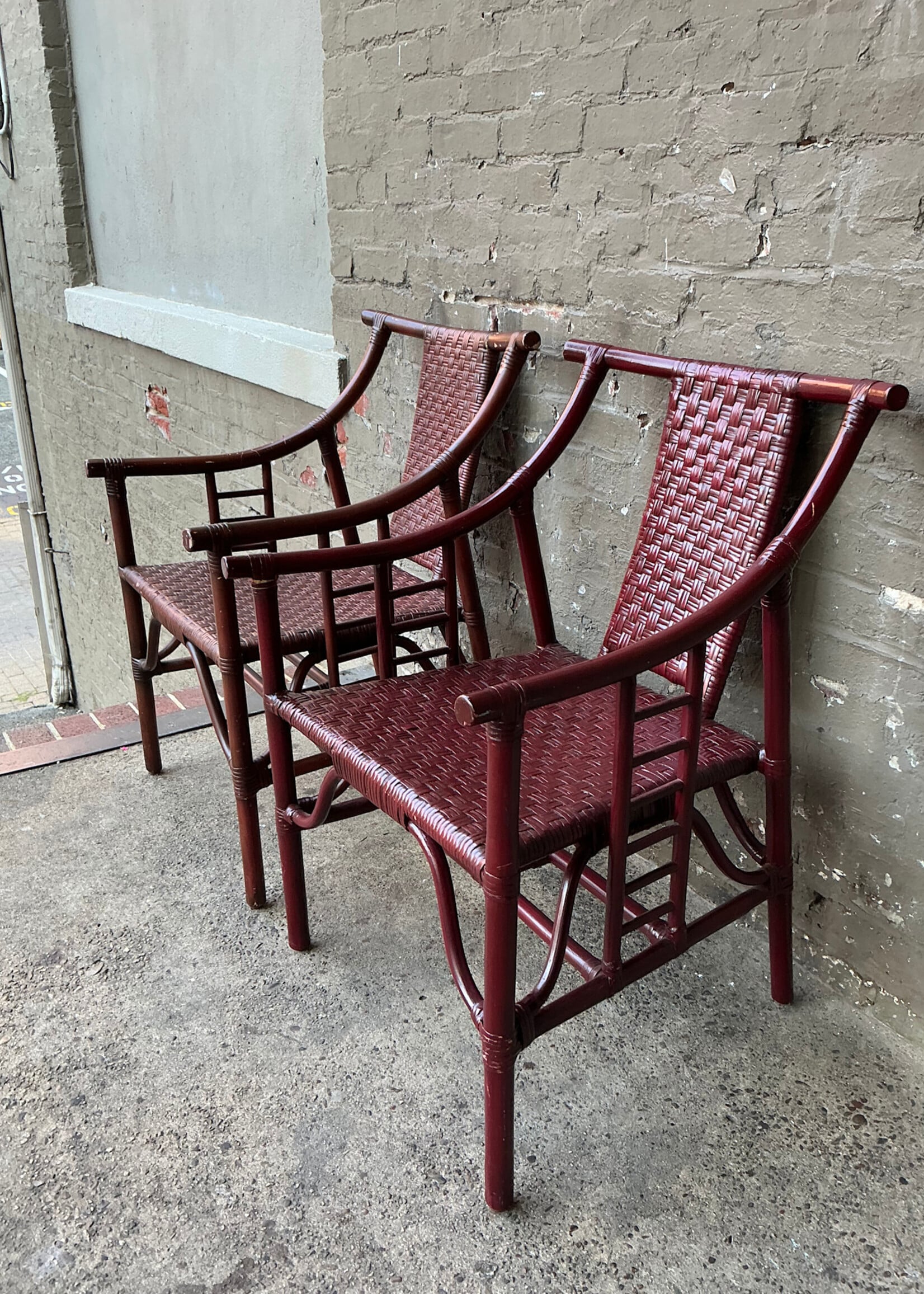 GOODWOOD Pair of Chinese Style Ratan Arm Chairs