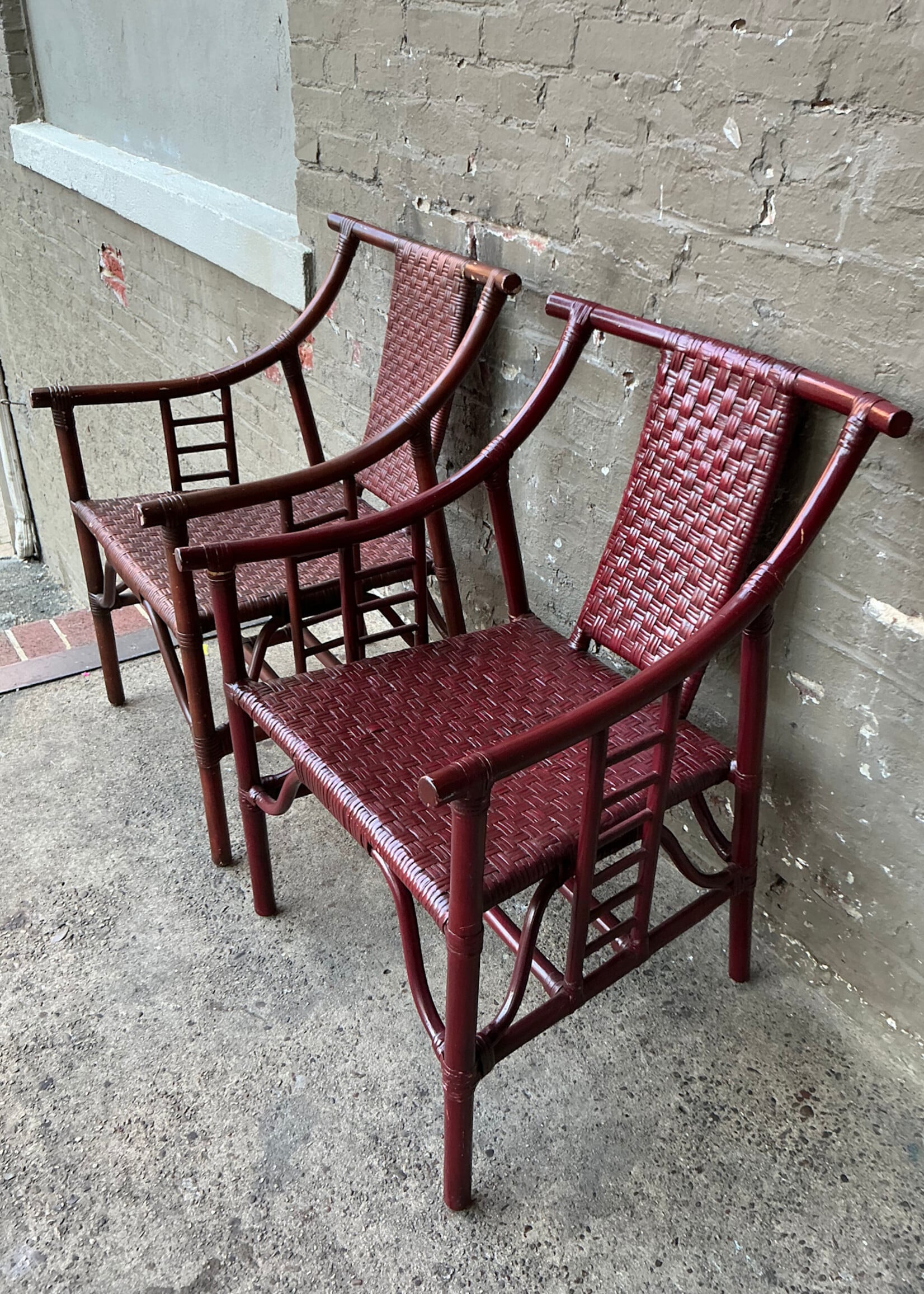 GOODWOOD Pair of Chinese Style Ratan Arm Chairs