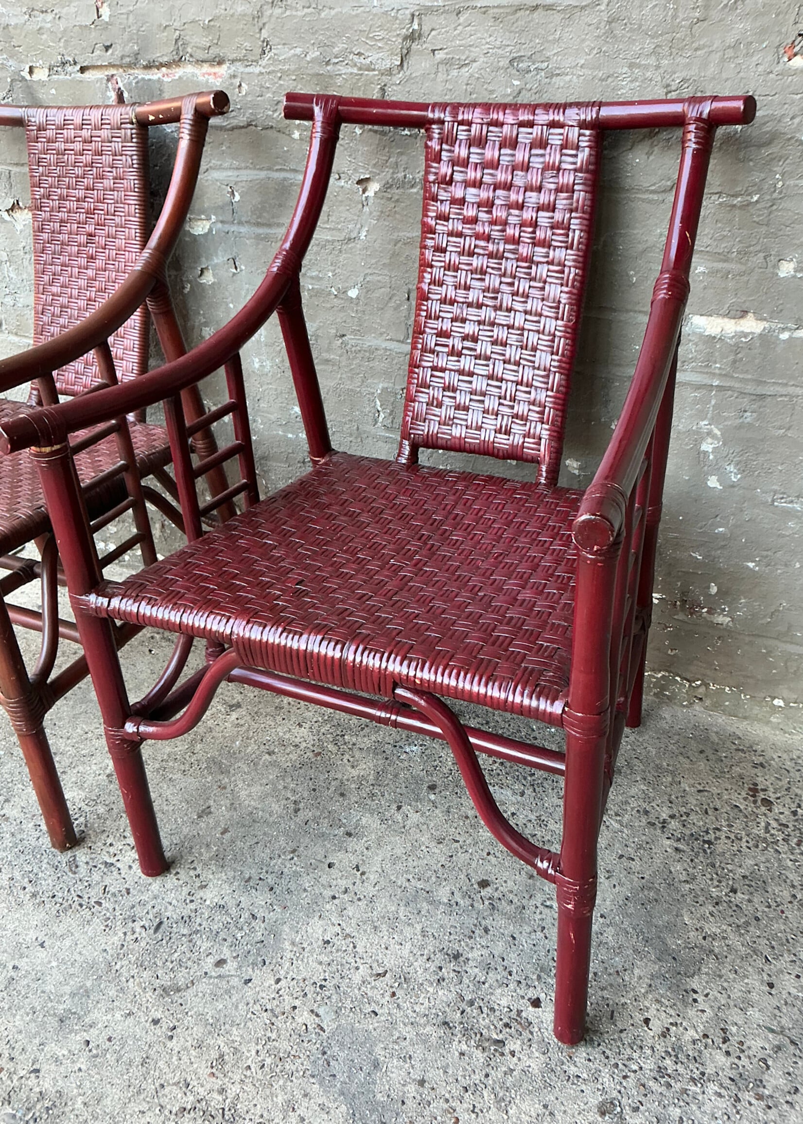 GOODWOOD Pair of Chinese Style Ratan Arm Chairs
