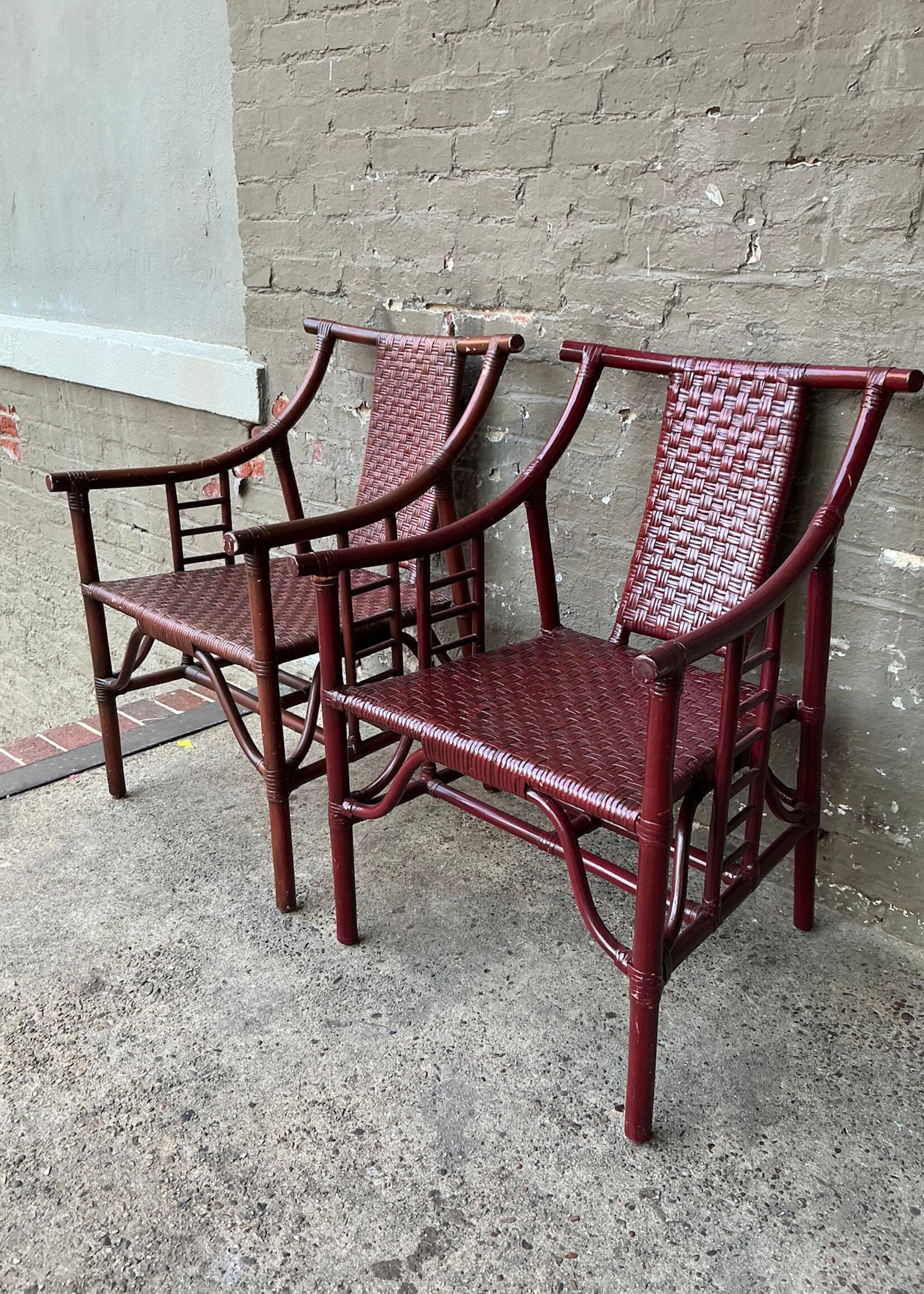 GOODWOOD Pair of Chinese Style Ratan Arm Chairs