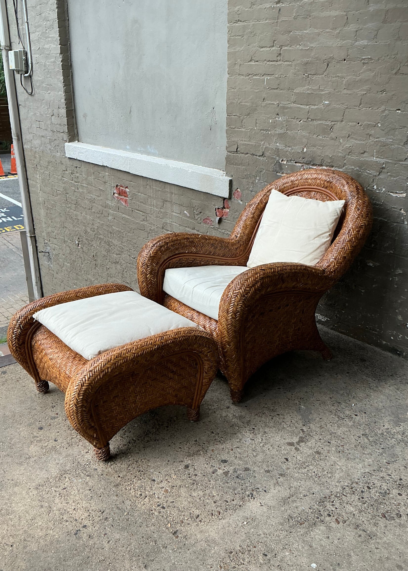 GOODWOOD Vintage Pottery Barn Wicker Chair and Ottoman