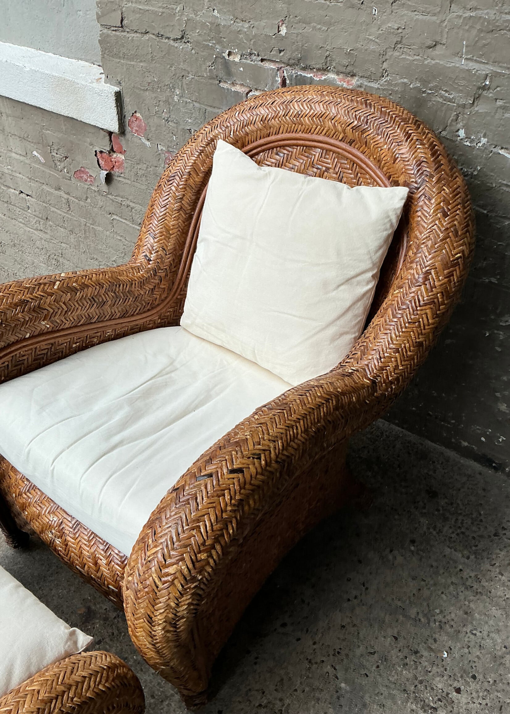 GOODWOOD Vintage Pottery Barn Wicker Chair and Ottoman