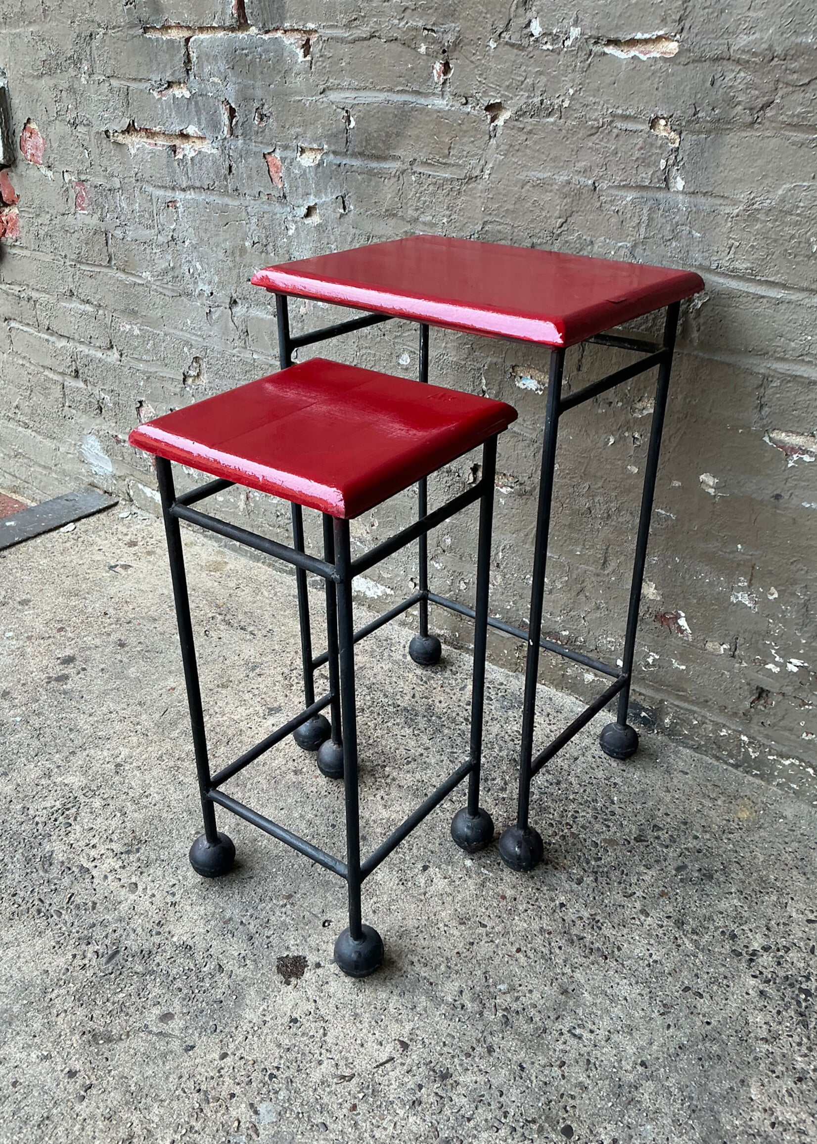 GOODWOOD Pair of Iron and Wood Nesting Tables