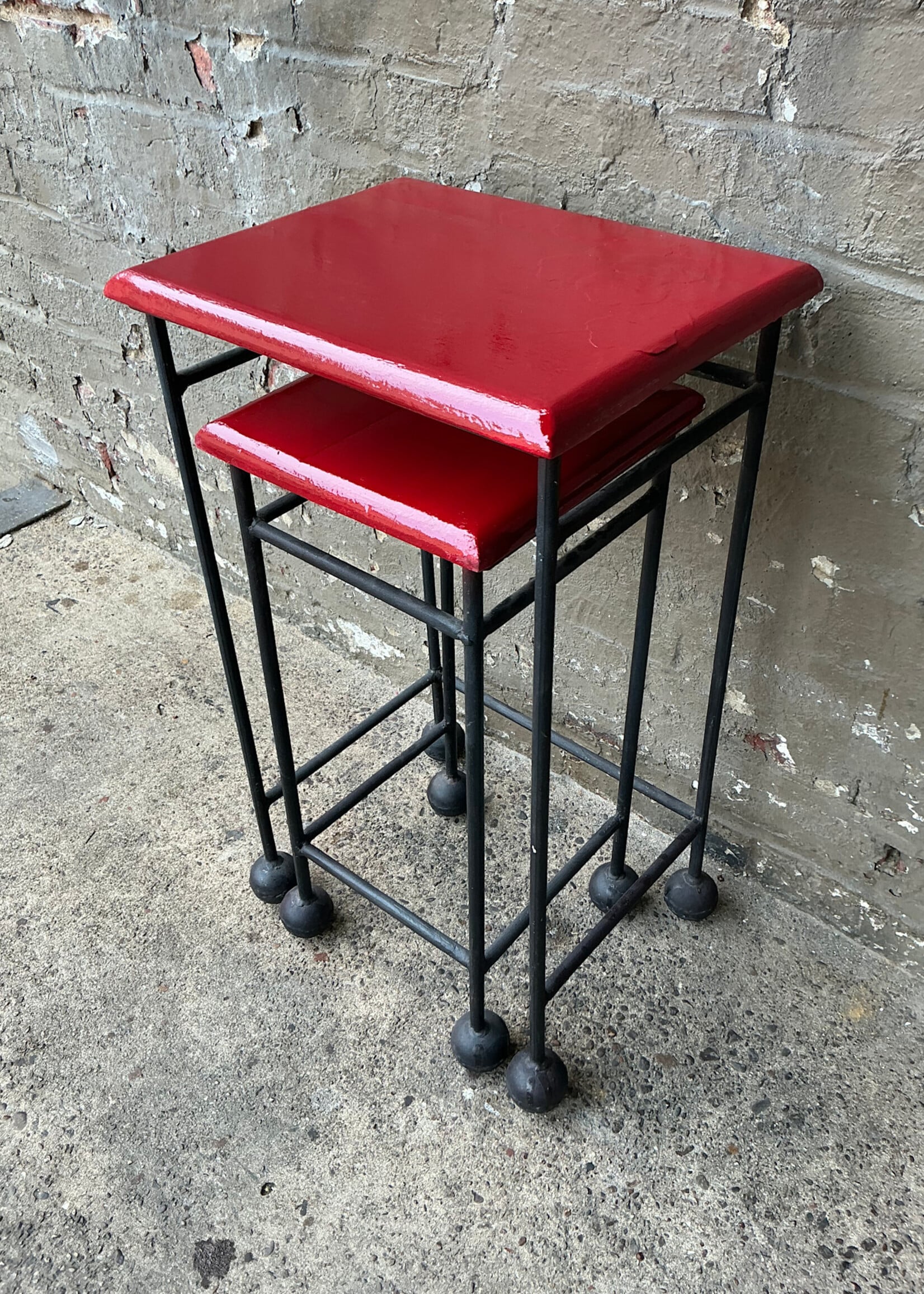 GOODWOOD Pair of Iron and Wood Nesting Tables