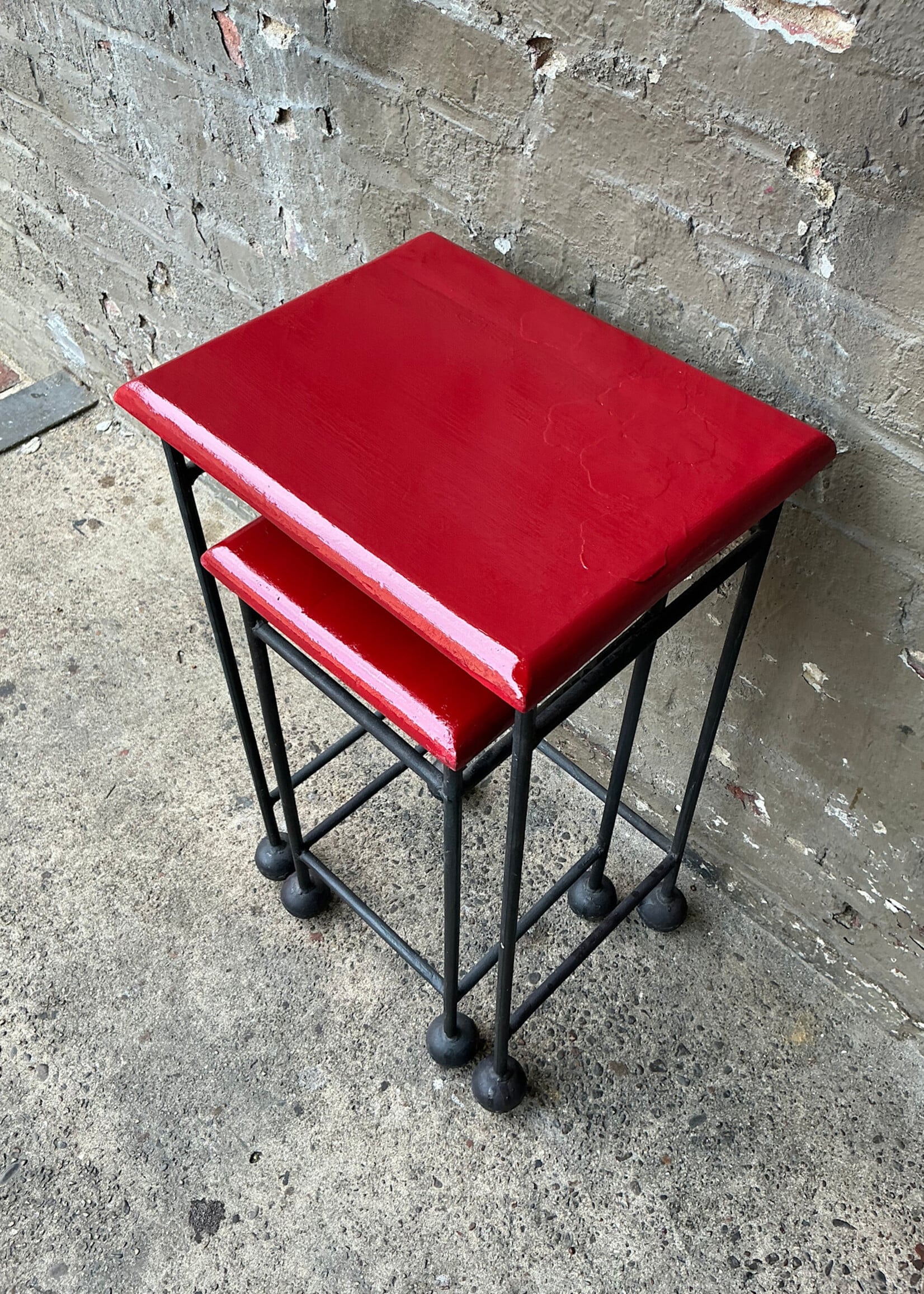 GOODWOOD Pair of Iron and Wood Nesting Tables