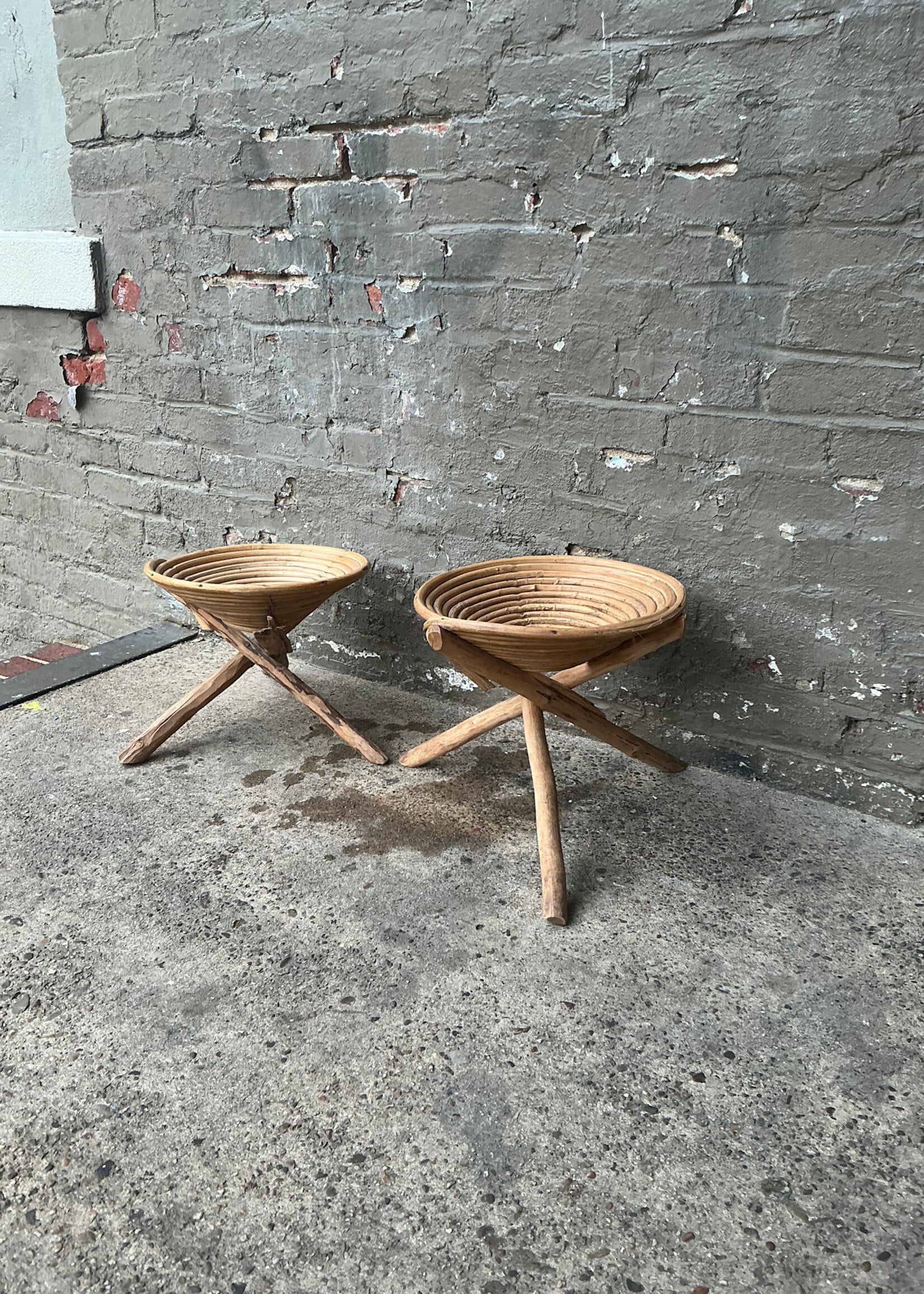 GOODWOOD Pair of Vintage African Stools, One Damaged
