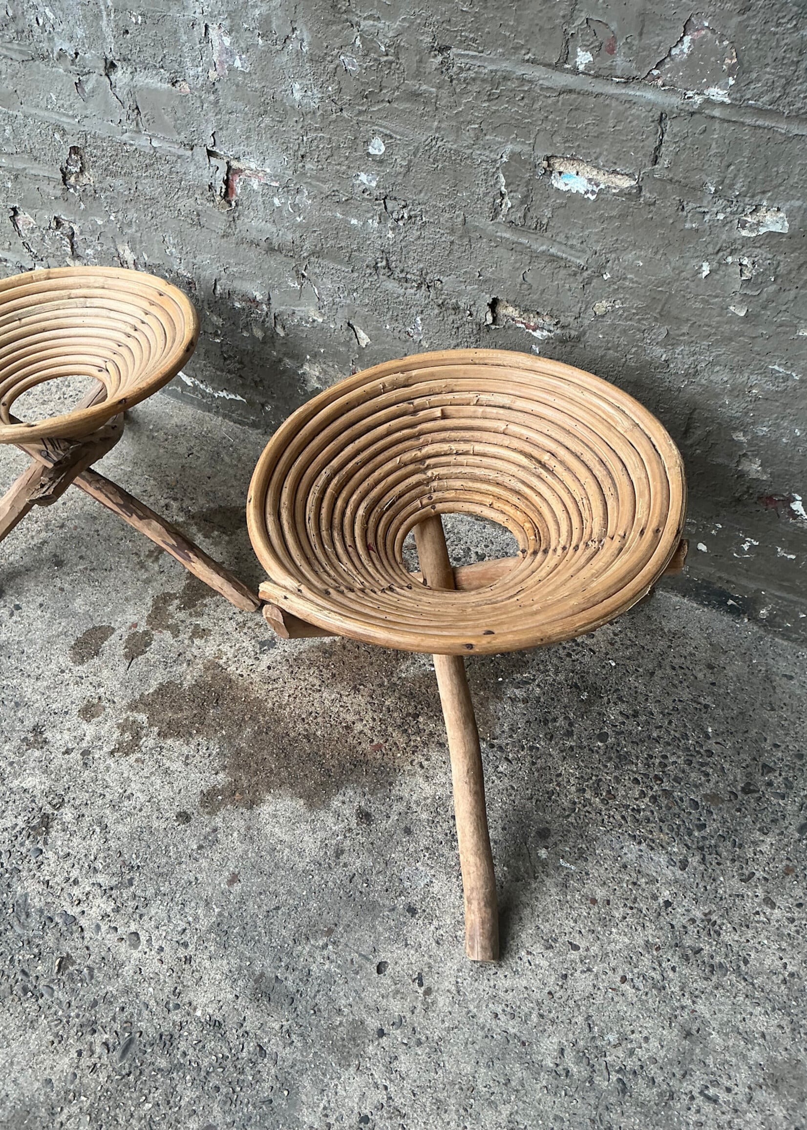GOODWOOD Pair of Vintage African Stools, One Damaged
