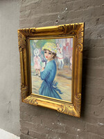 GOODWOOD Girl in Blue Dress, Oil on Canvas