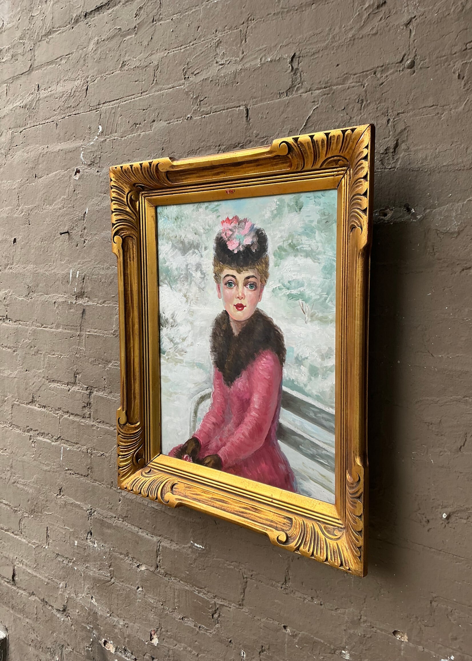GOODWOOD Woman in Pink Coat, Oil on Canvas