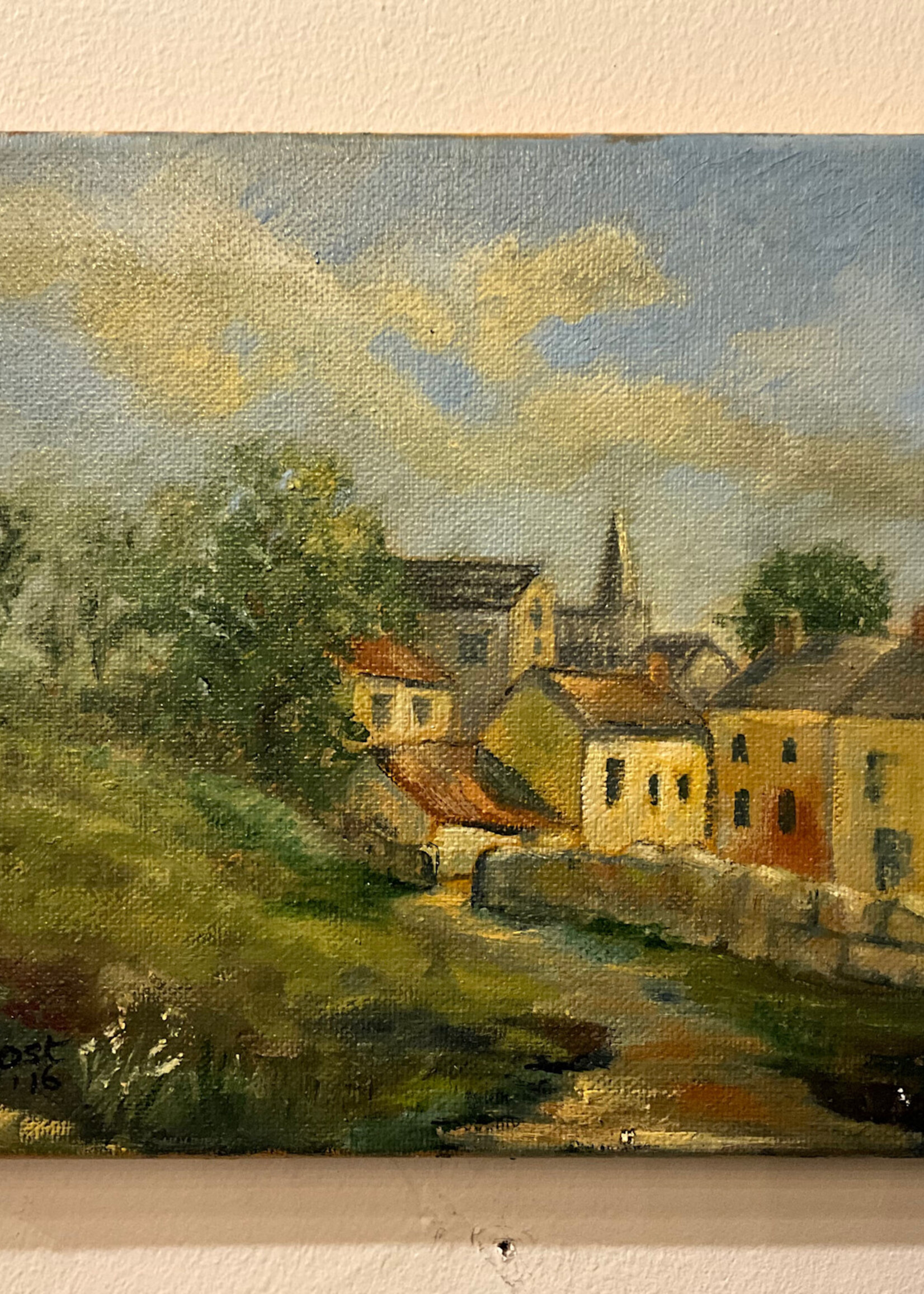 GOODWOOD Village Scene, Post, Oil on Canvas, 8 x 10
