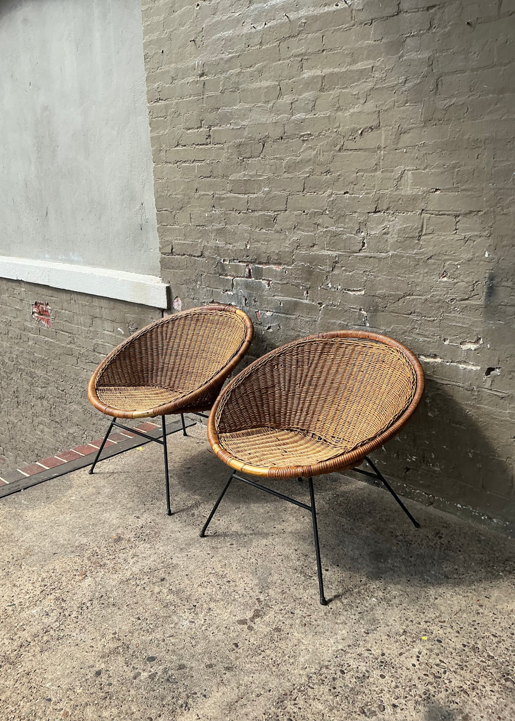 GOODWOOD Pair of MCM Wicker Saucer Chairs, Loss