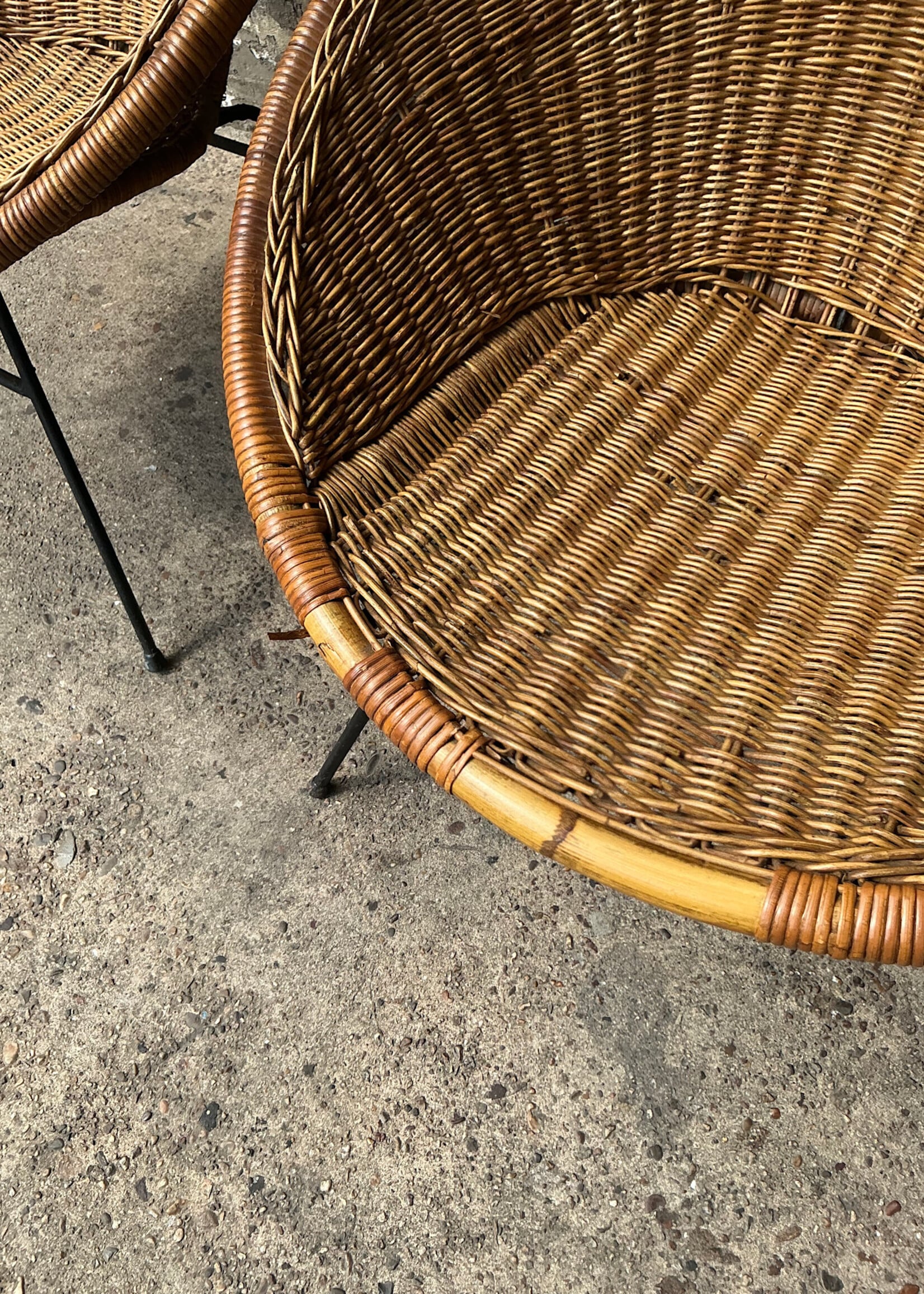 GOODWOOD Pair of MCM Wicker Saucer Chairs, Loss