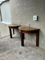 GOODWOOD Pair of Oriental Leather Top Demi Lunes/Table