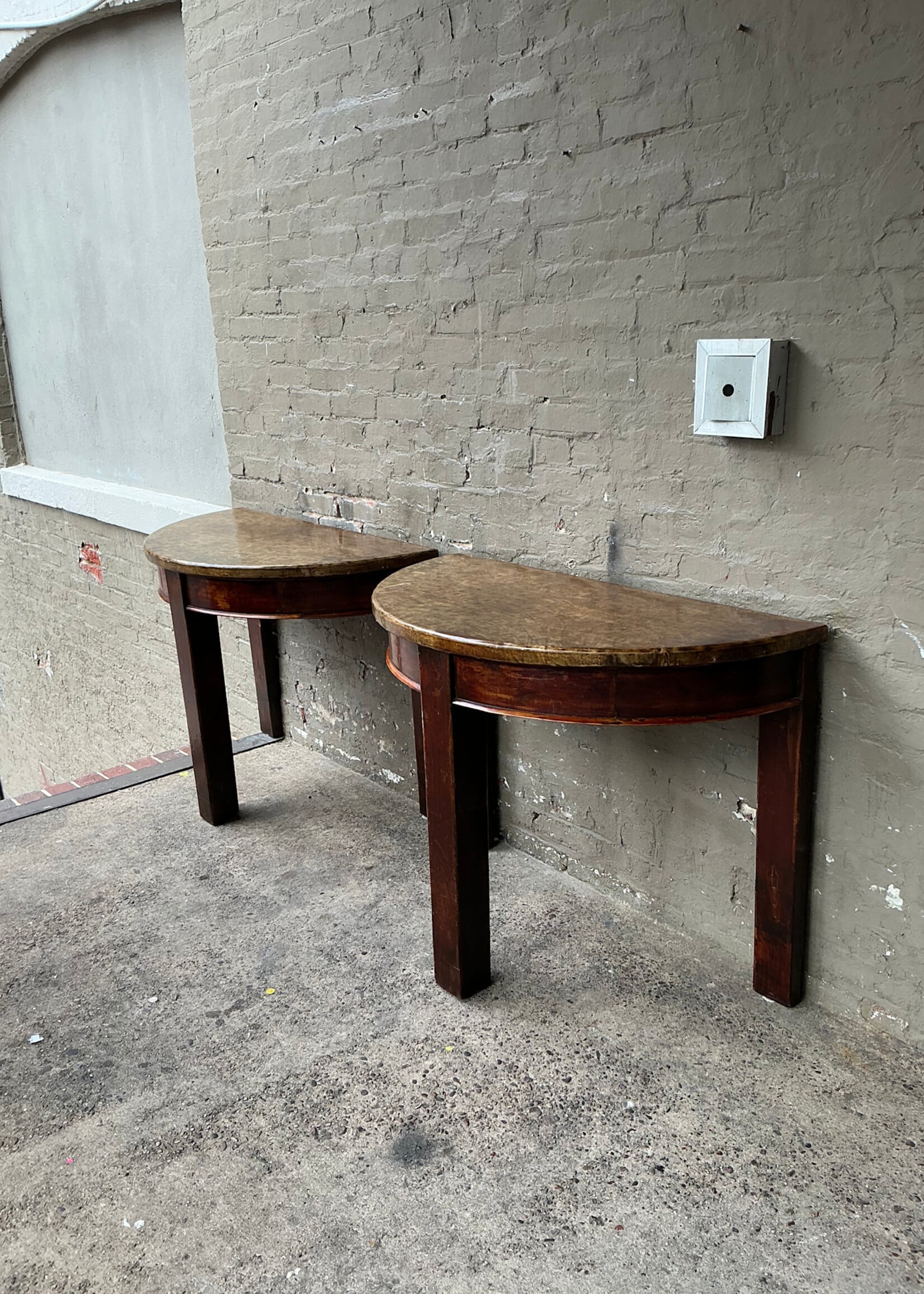 GOODWOOD Pair of Oriental Leather Top Demi Lunes/Table