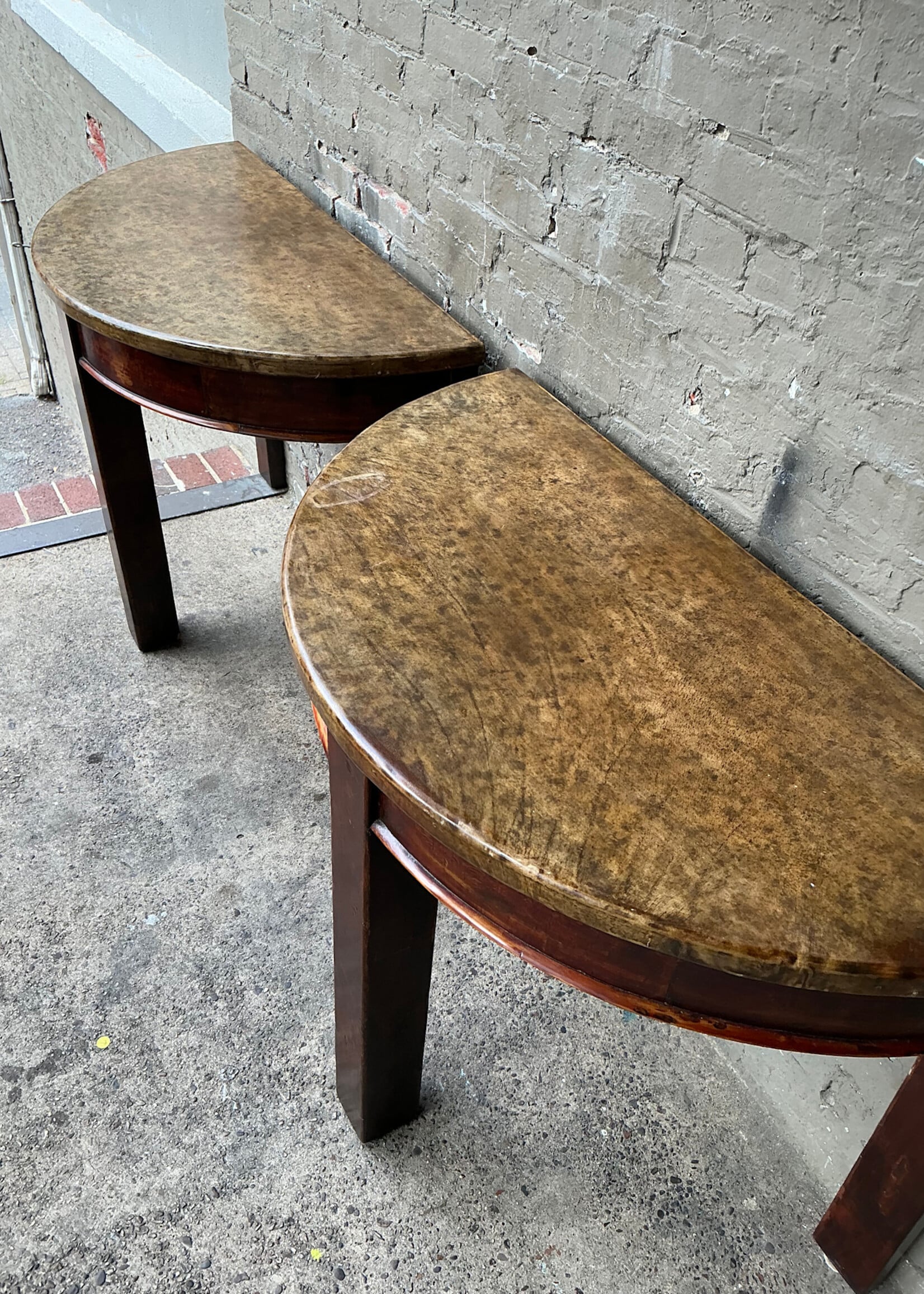 GOODWOOD Pair of Oriental Leather Top Demi Lunes/Table