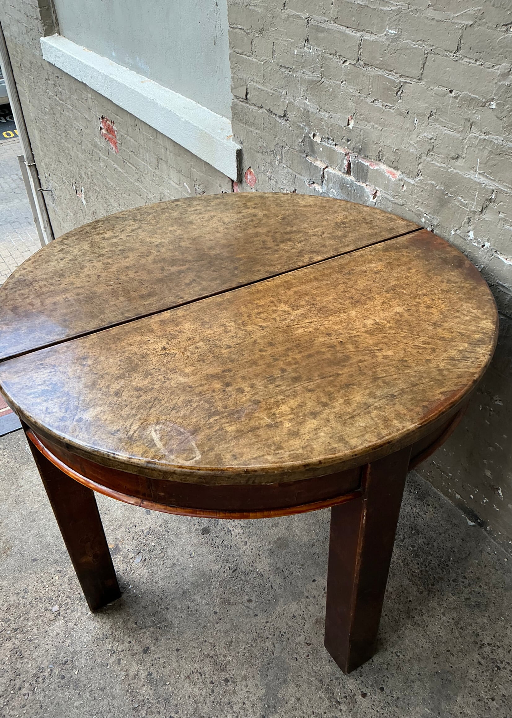 GOODWOOD Pair of Oriental Leather Top Demi Lunes/Table