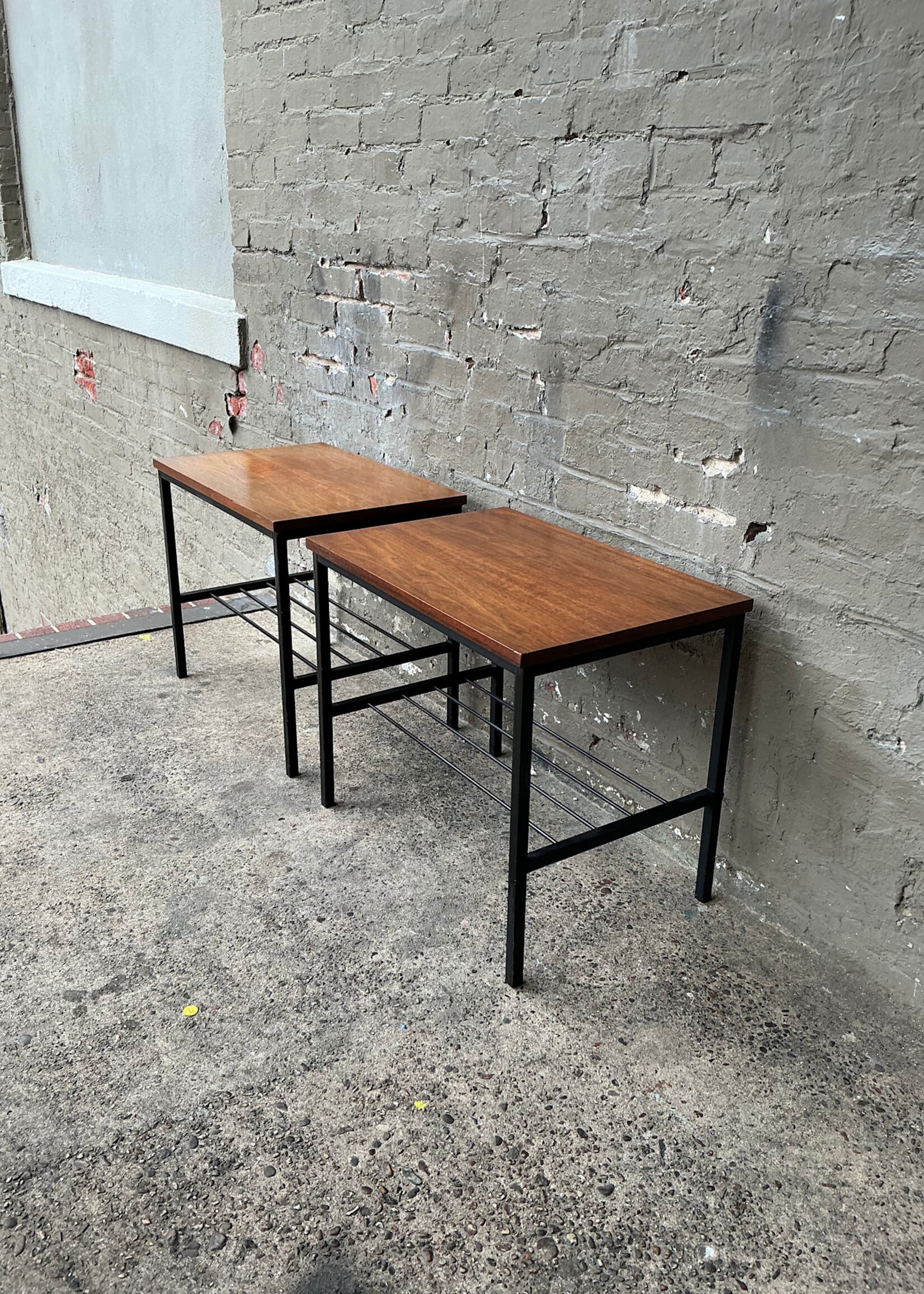 GOODWOOD Pair of MCM Walnut and Iron Side Tables