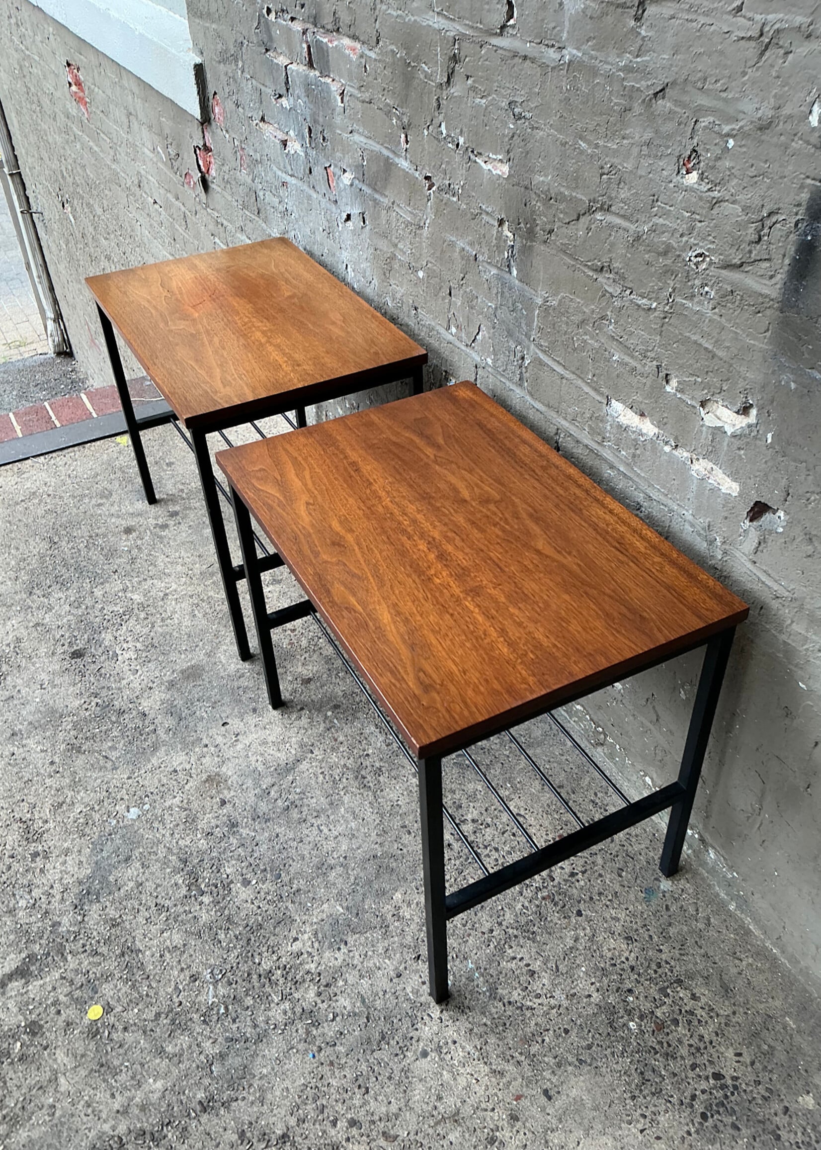 GOODWOOD Pair of MCM Walnut and Iron Side Tables