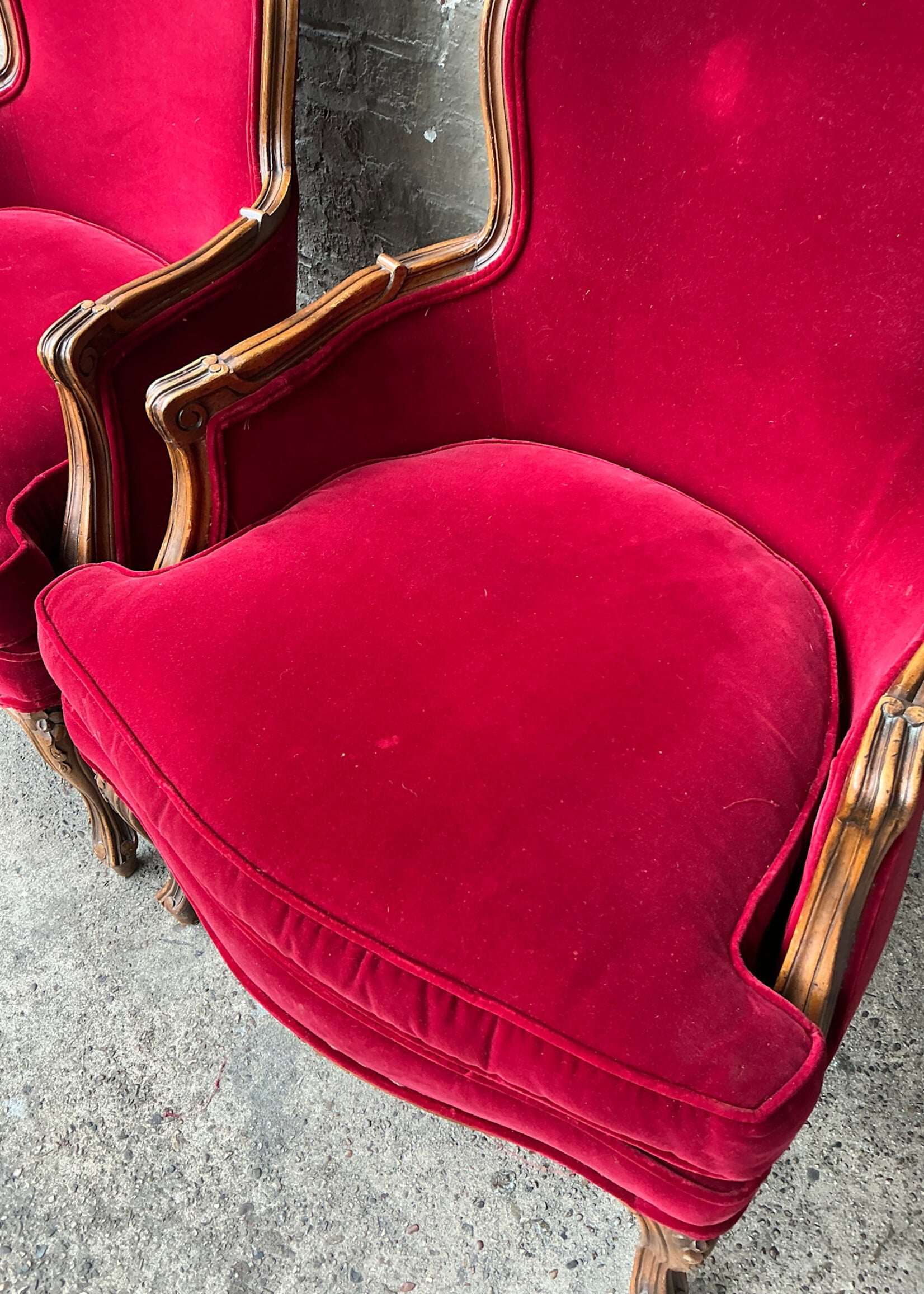 GOODWOOD Pair Vintage Velvet Bergeres