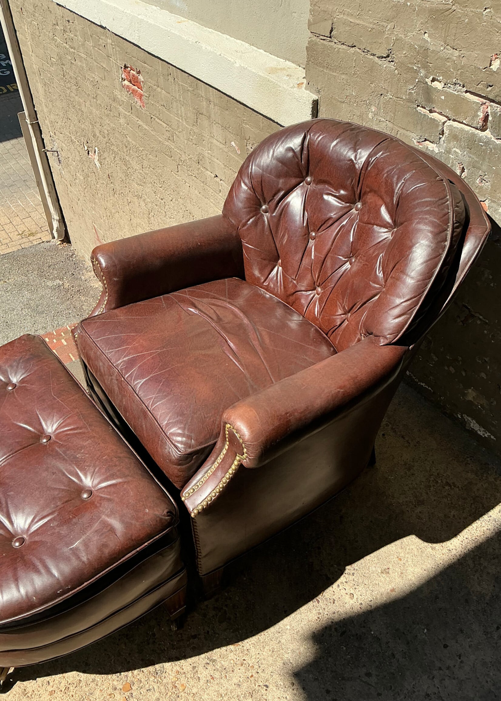 GOODWOOD Vintage Leather Tufted Chair and Ottoman