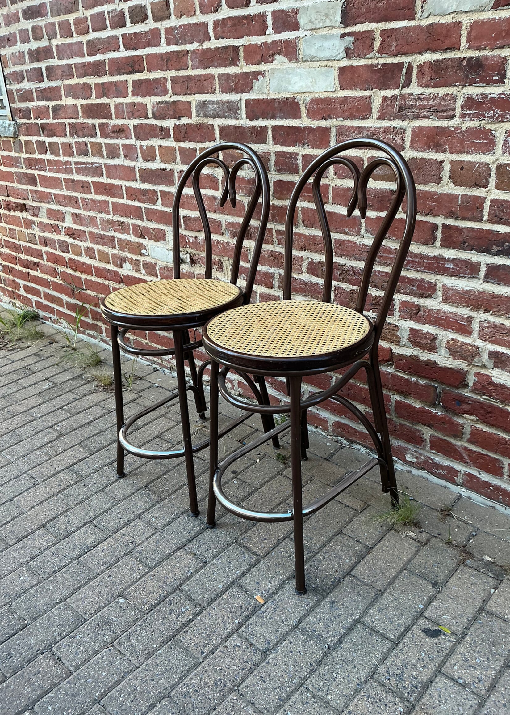 GOODWOOD Pair of Metal and Cane Counter Stools
