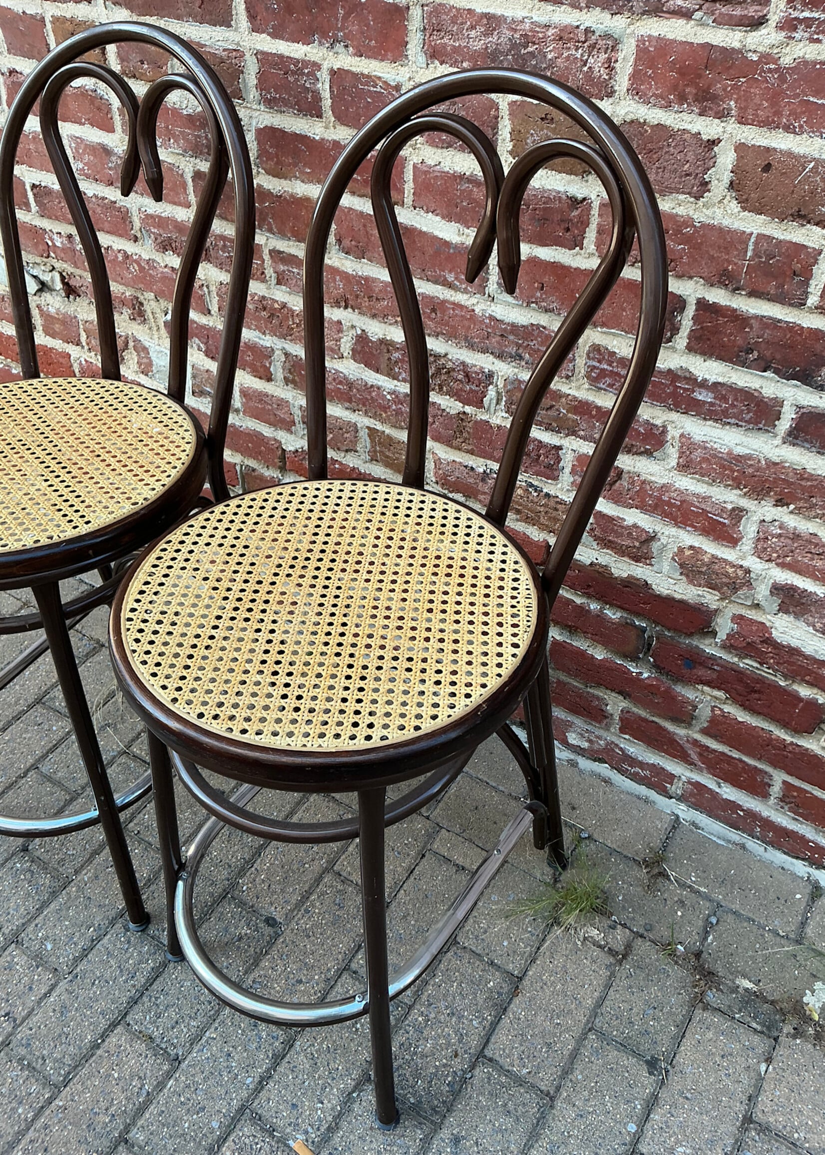 GOODWOOD Pair of Metal and Cane Counter Stools