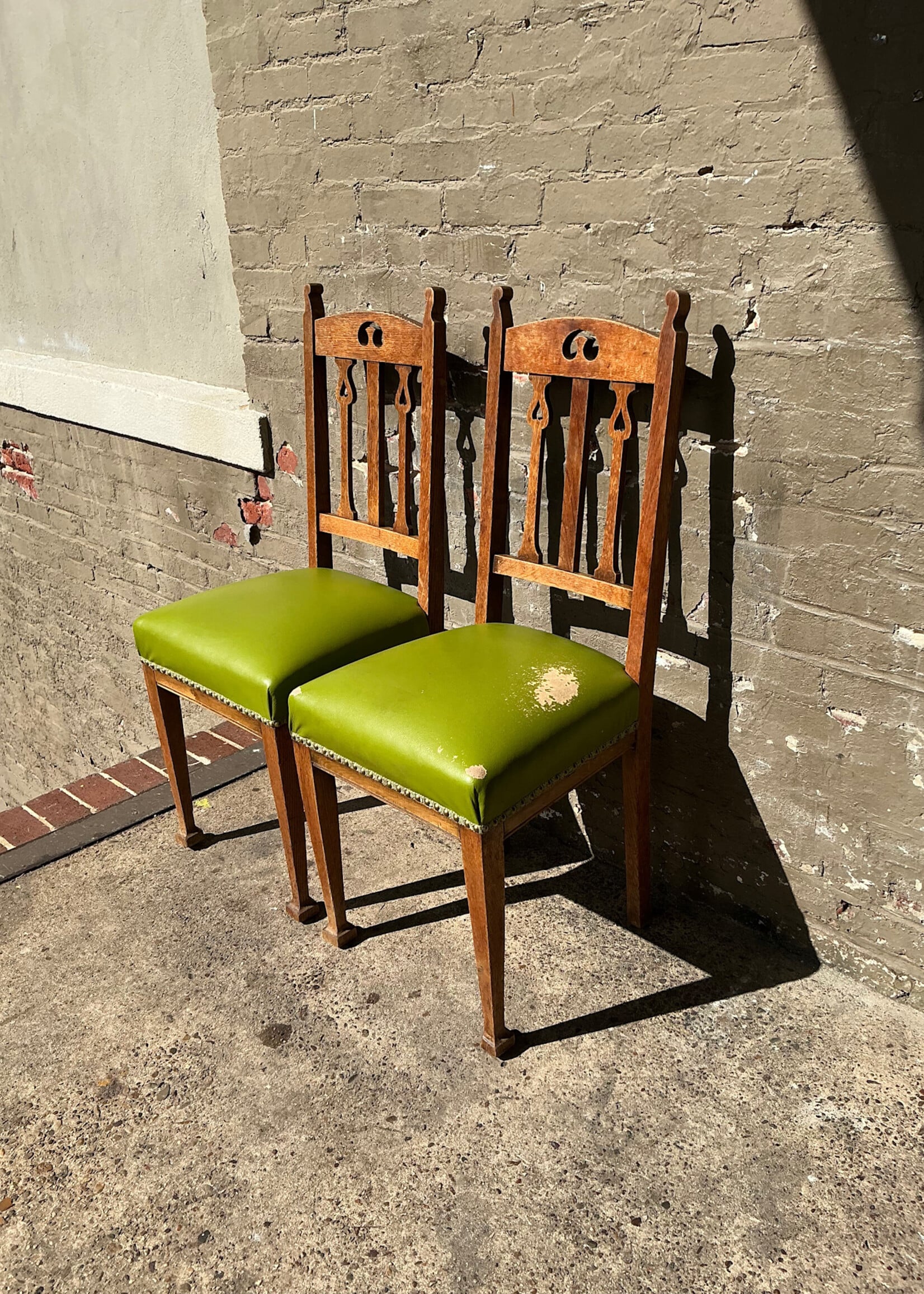 GOODWOOD Pair of Arts & Crafts Oak and Vinyl Chairs