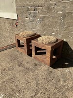 GOODWOOD Pair of Seagrass Stools on Castors