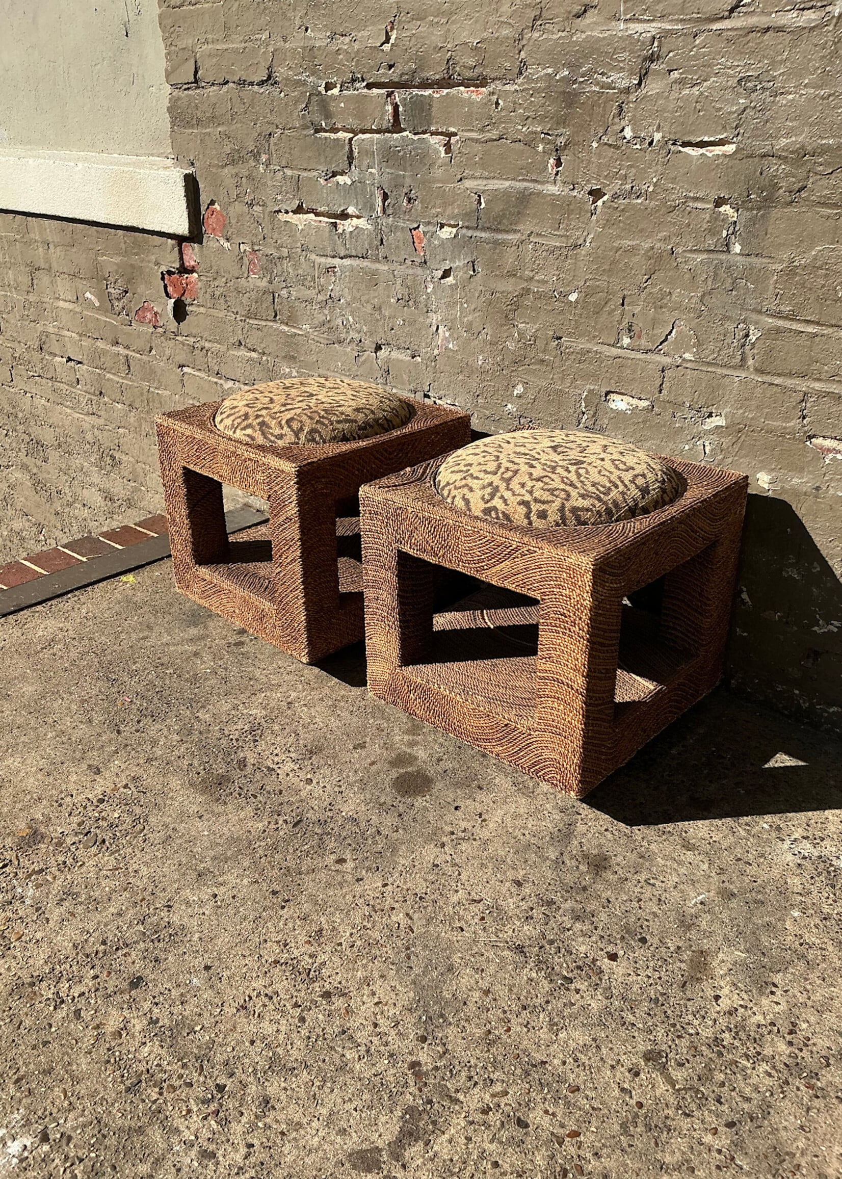 GOODWOOD Pair of Seagrass Stools on Castors