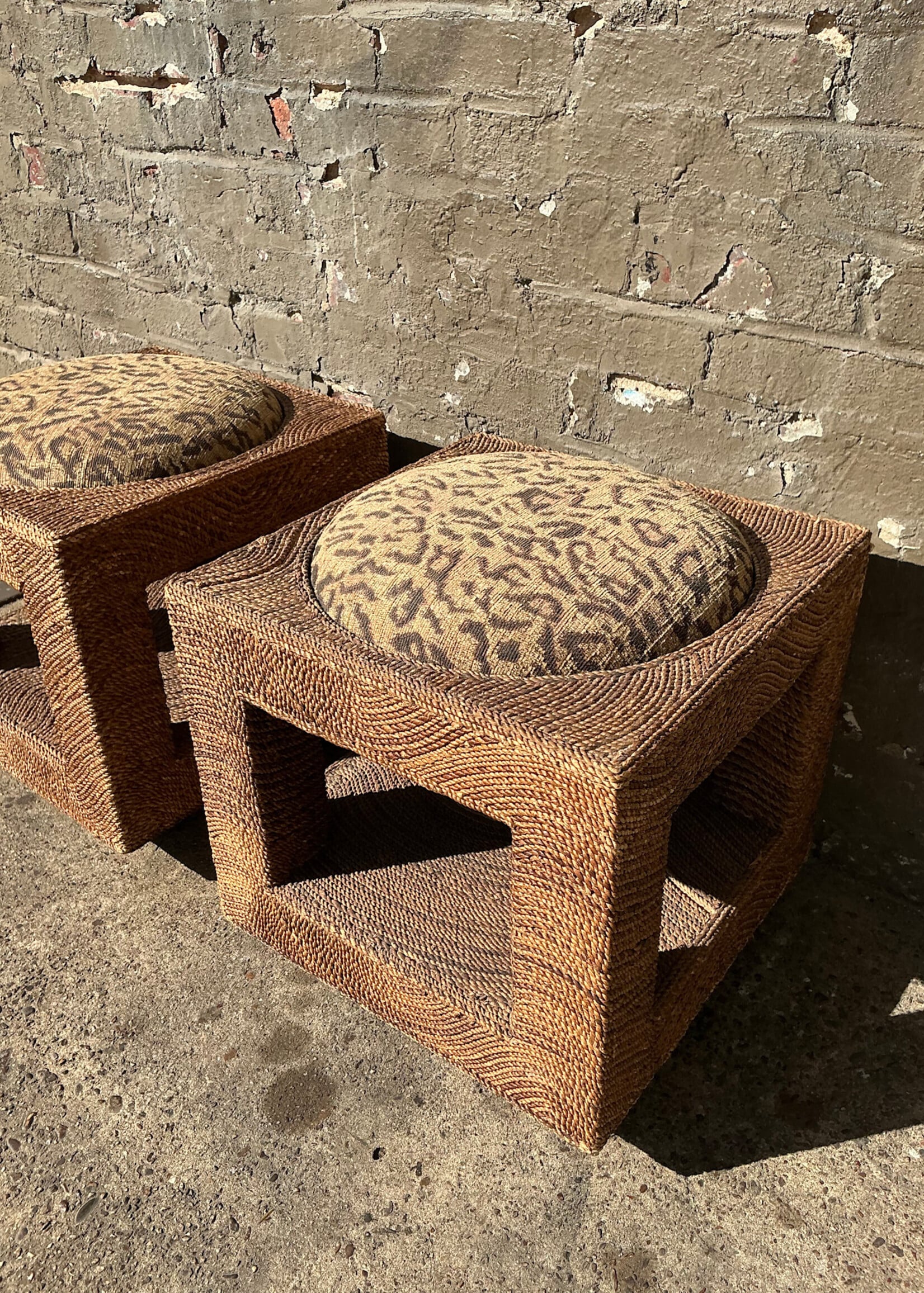GOODWOOD Pair of Seagrass Stools on Castors