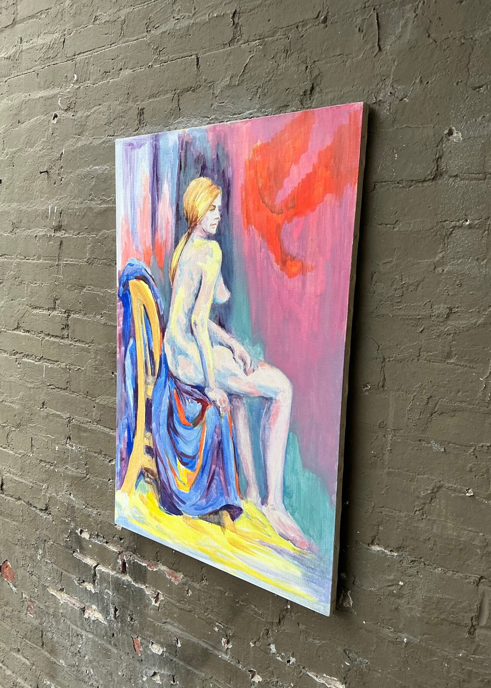 GOODWOOD Colorful Seated Nude, Acrylic On Canvas