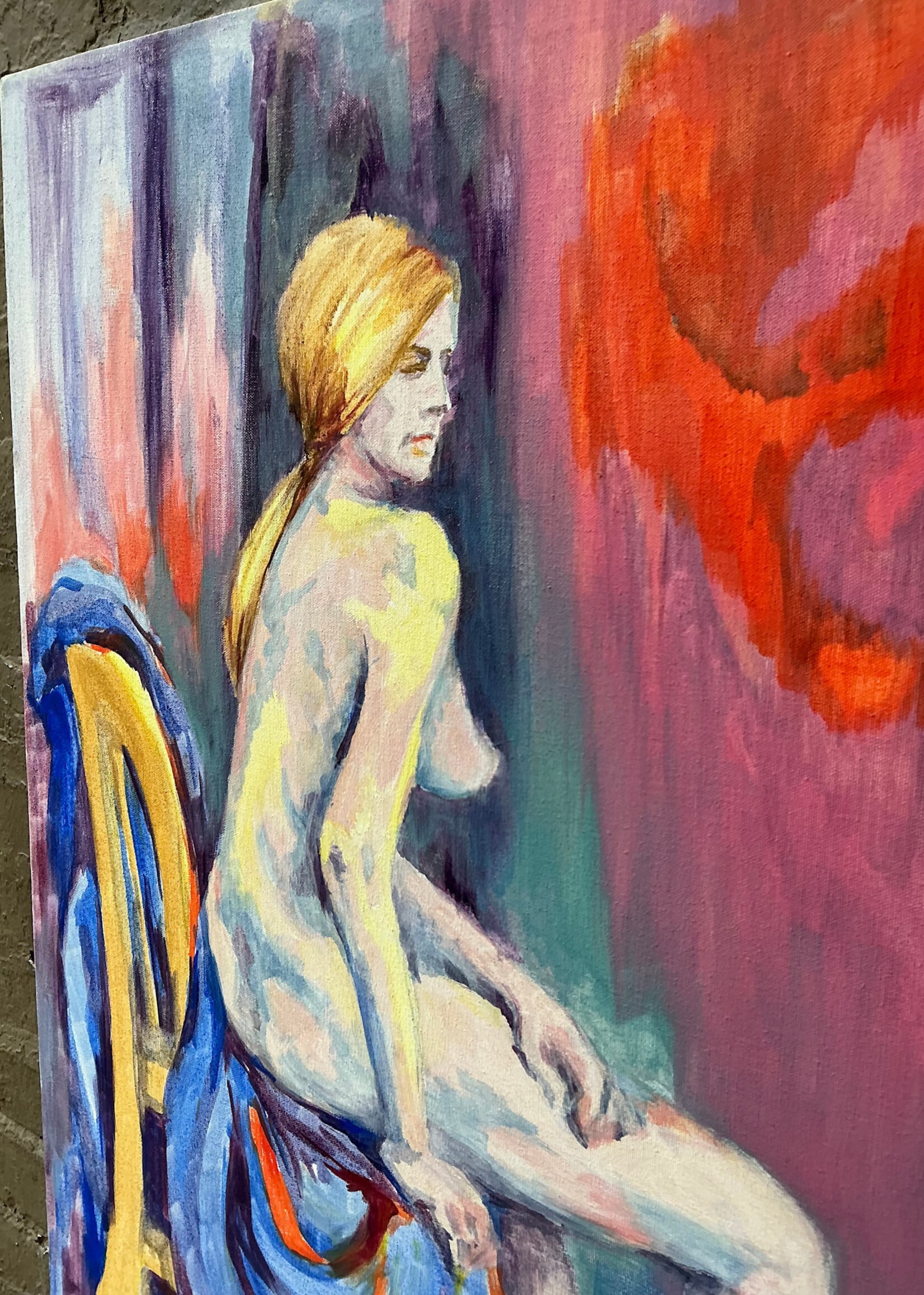 GOODWOOD Colorful Seated Nude, Acrylic On Canvas
