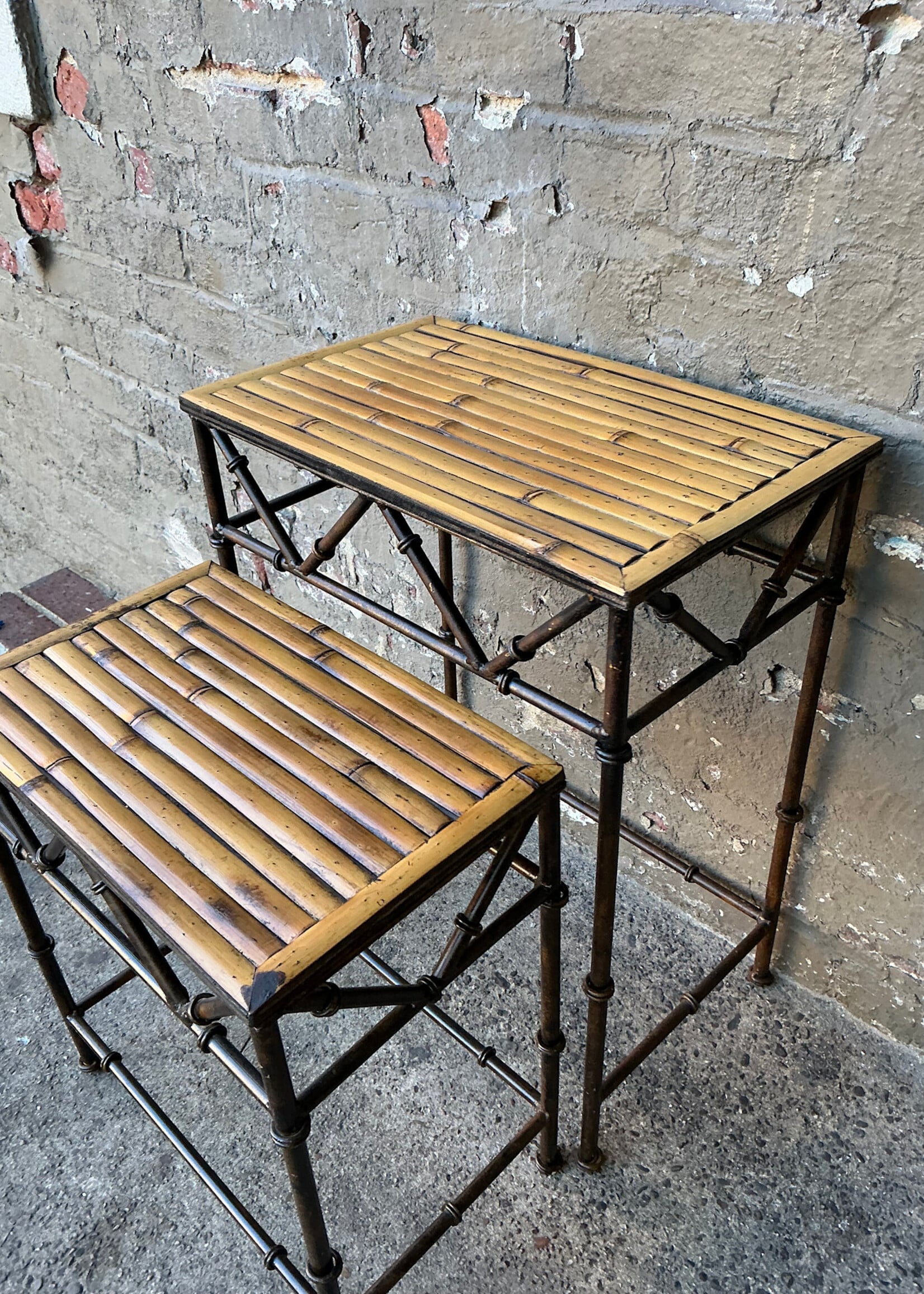 GOODWOOD Pair of Bamboo and Metal Nesting Tables