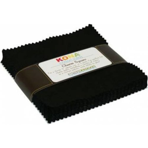 Kona Kona Solid Cotton 5" Charm Squares Black Colorstory Quilting Fabric 42pcs