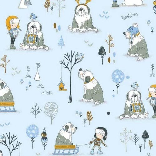 Michael Miller Blue Sled Dog ~ Winter Days by Lisa Glanz for Michael Miller, 100% Quilting Cotton