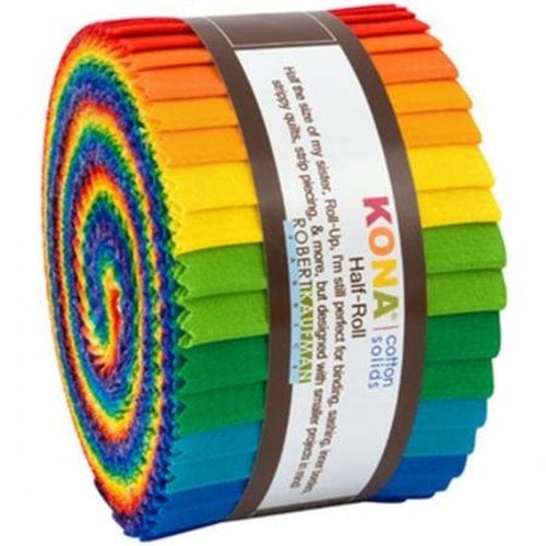 Kona Quilting Cotton Kona Solids Bright Rainbow Half Jelly Roll 24pcs By Robert Kaufman