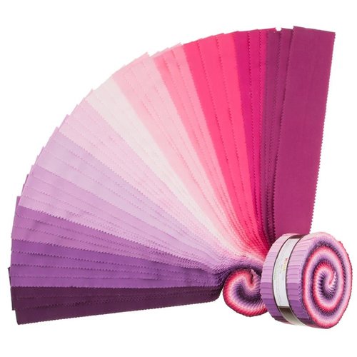 Kona Kona Quilting Cotton Solids 2.5" Jell Roll Strips Wildberry Colourway Fabric 40pcs/bundle by Robert Kaufman Kona Kona Quilting Cotton Solids 2.5" Jell Roll Strips Wildberry Colourway Fabric 40pcs/bundle by Robert Kaufman