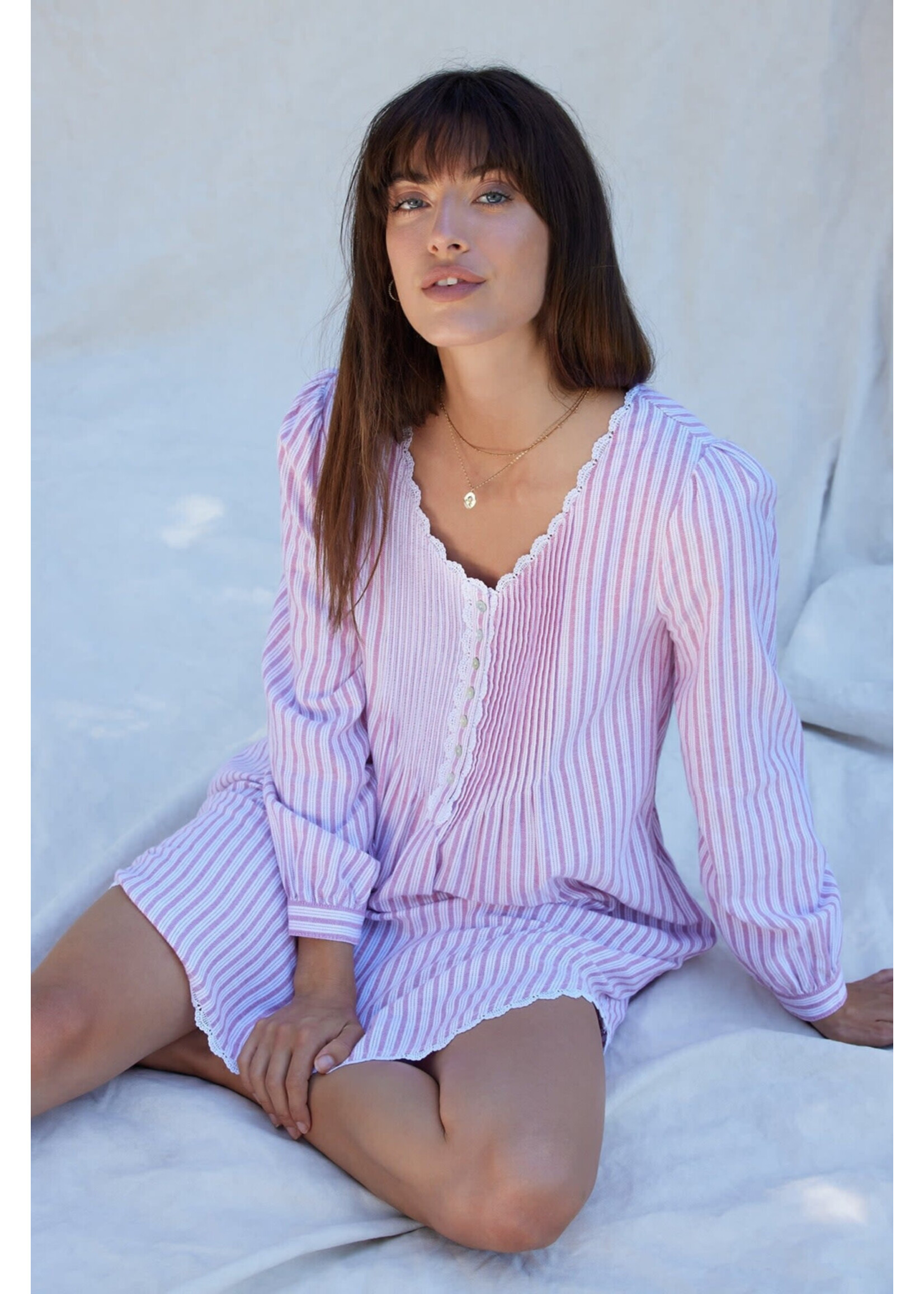 Eileen West Candy Stripe Light Flannel Shirtdress