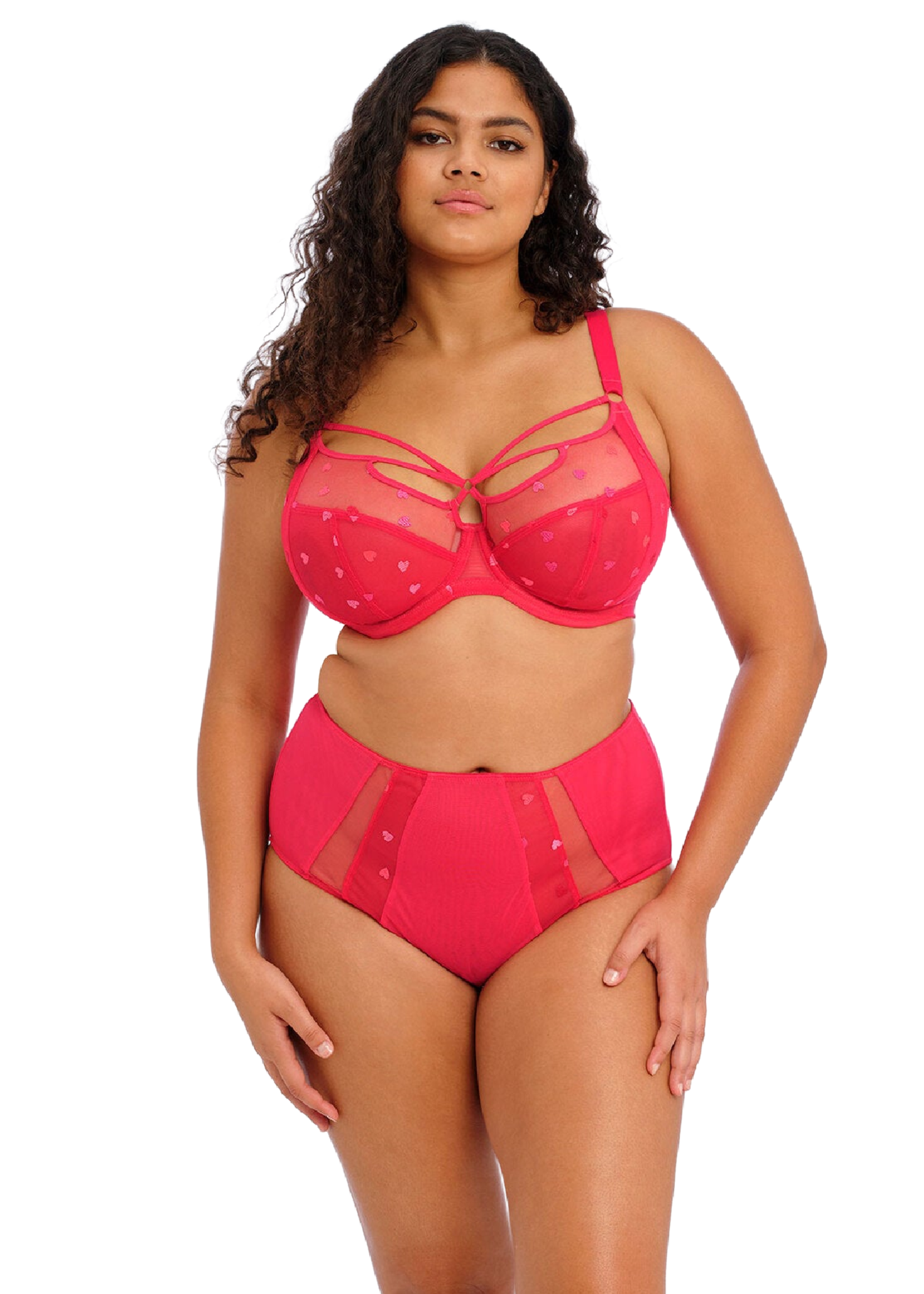 Elomi Sachi Strappy Plunge Underwire Bra (4353),36GG,Red Confetti