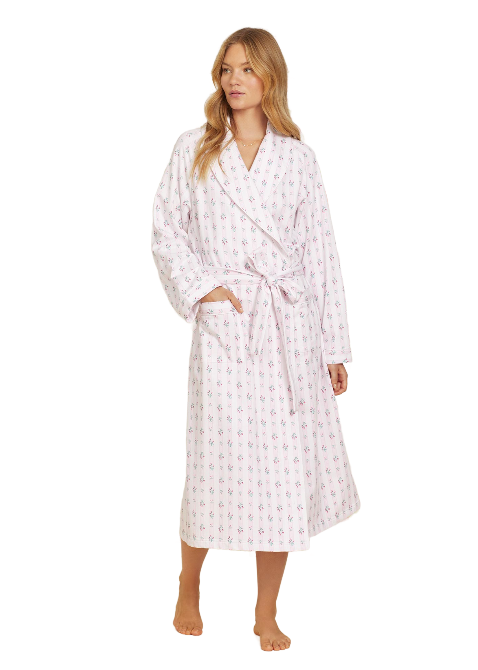 Eileen West Sweetest Floral Stripe French Terry  Robe