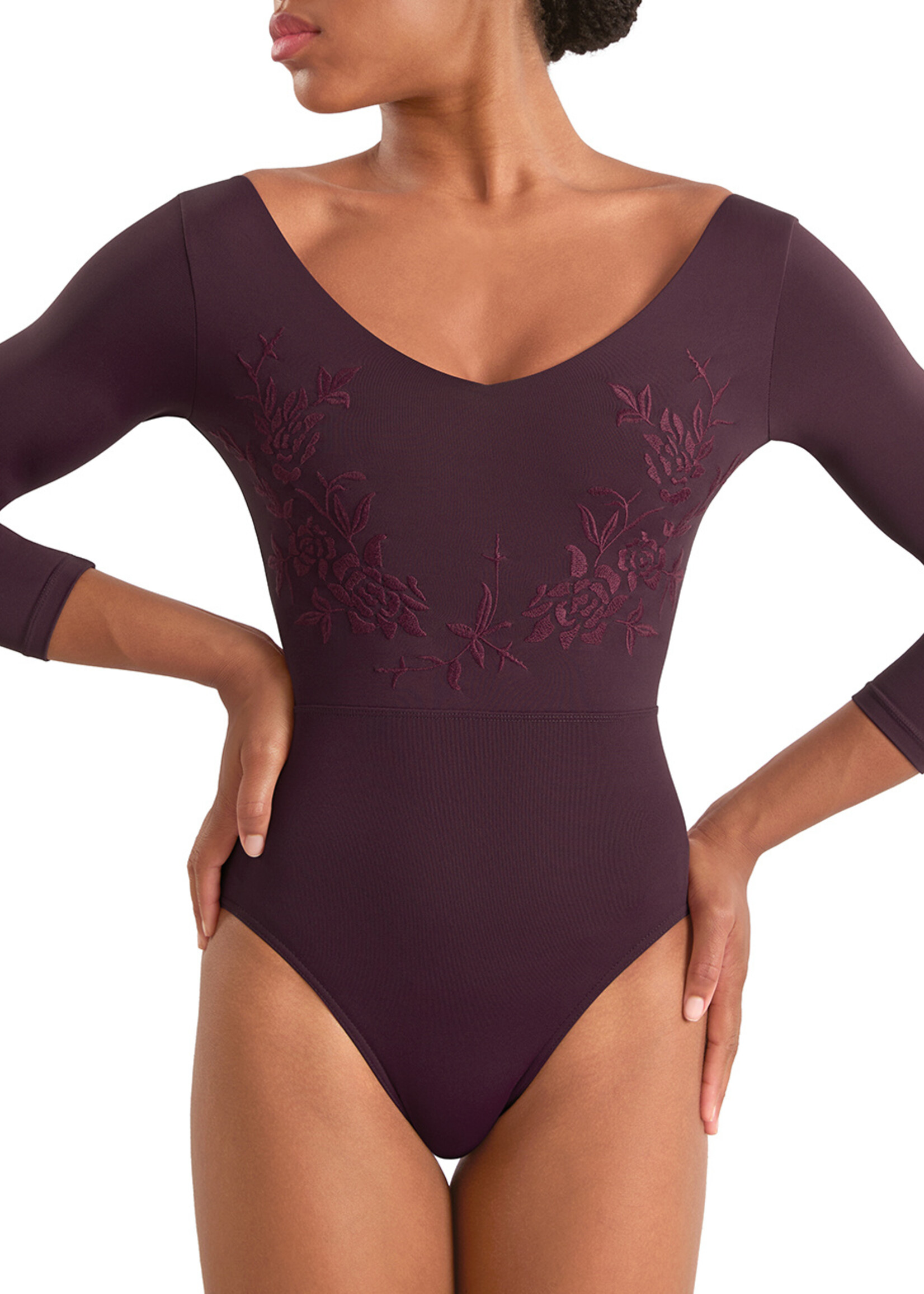 Mirella Adult Embroidered 3/4 Sleeve Leotard