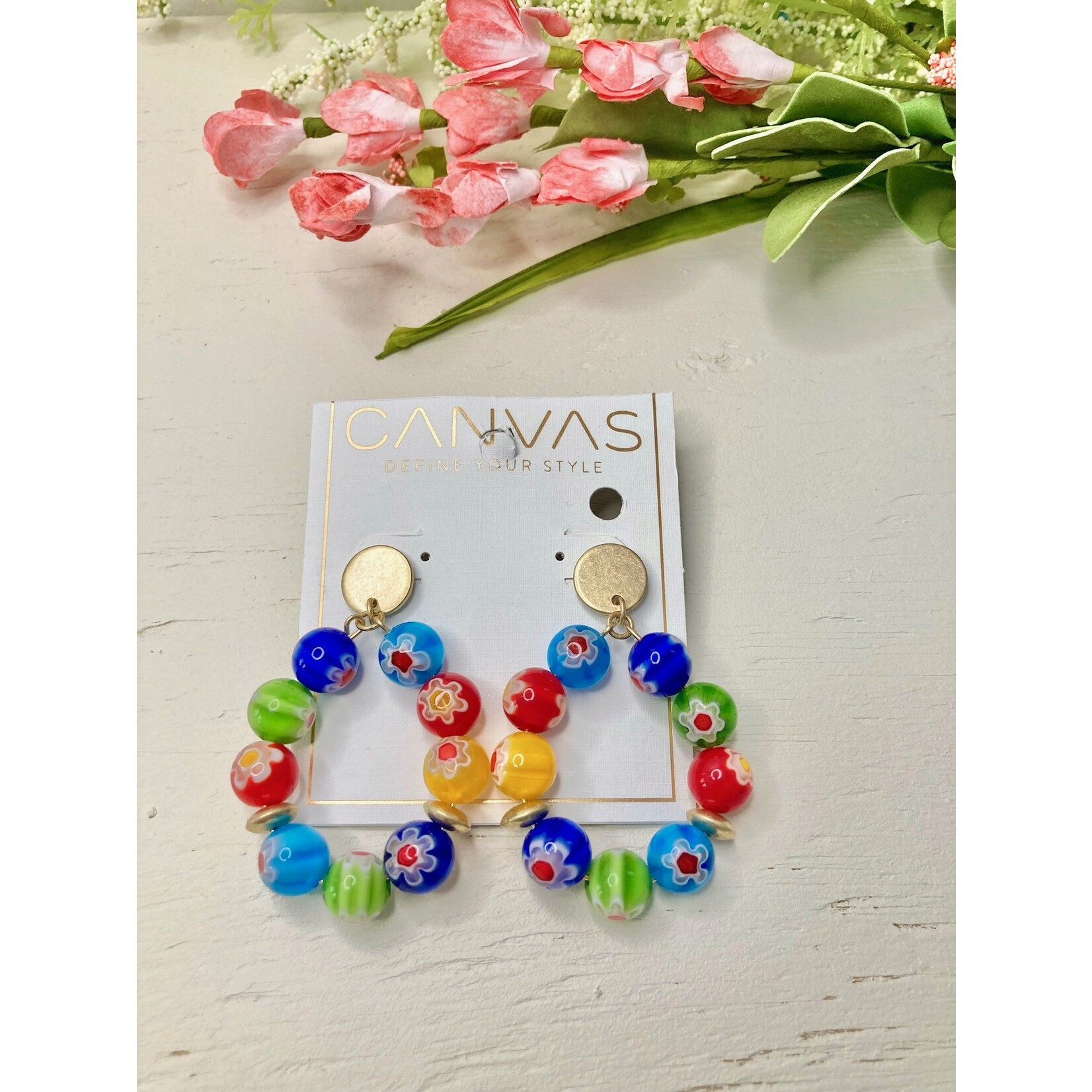 Canvas Jewelry Canvas Millefiori Glass Bead Teardrop Earrings