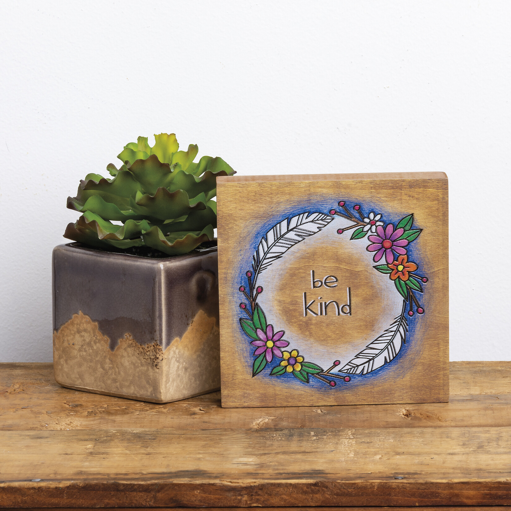 Primitives by Kathy Primitives by Kathy-Be Kind Floral Block Sign