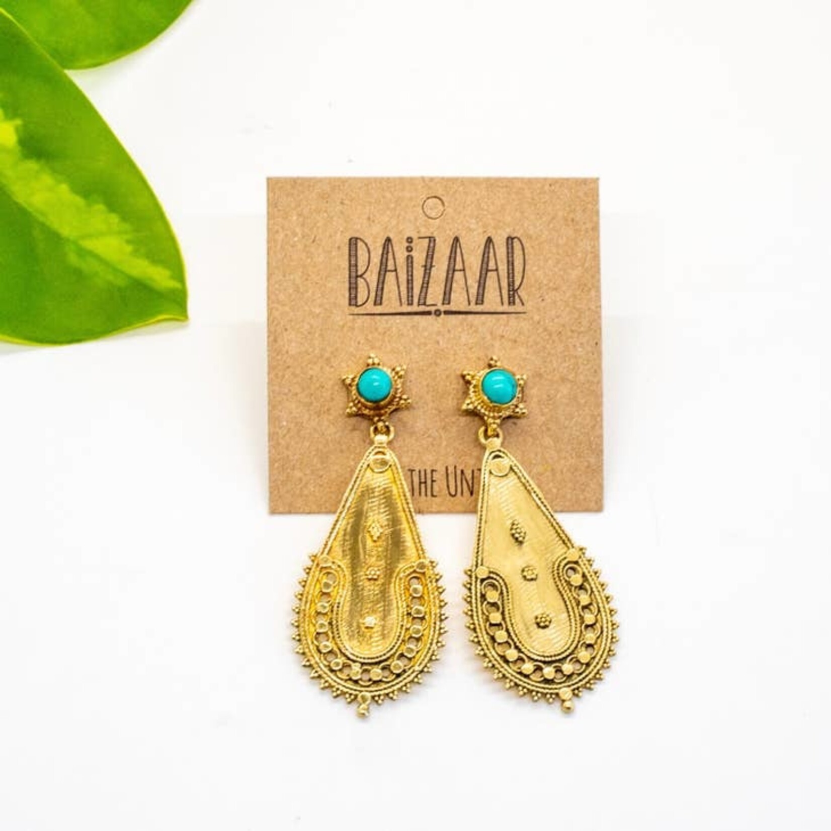 Baizaar Baizaar Decorated Turquoise Stud Drop Earrings BE188