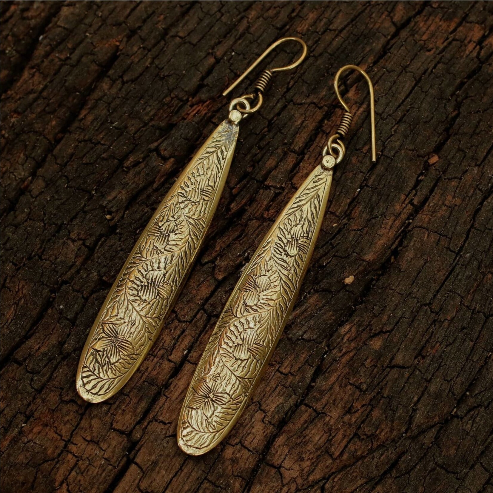 Baizaar Baizaar Brass Etched Water Drop Earrings BE051