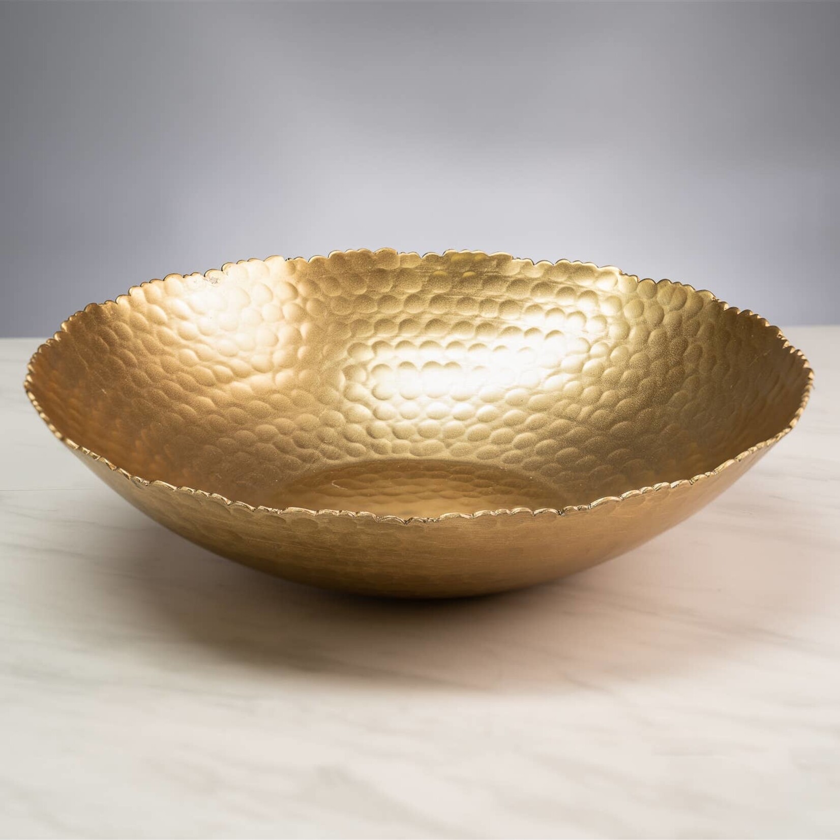 India Handicrafts Gold Aluminum Hammered Round Bowl w/ Torn Edges