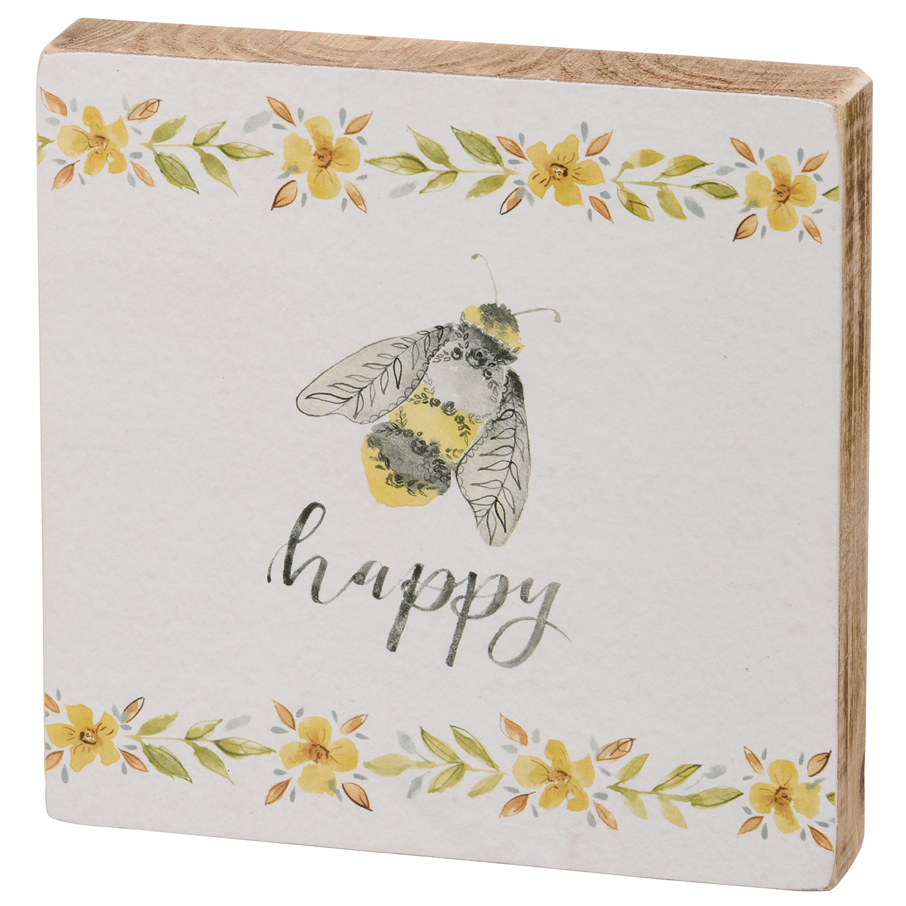 Bee Block Sign Prim Block Sign Floral Bee Happy - Two & A Half Sisters